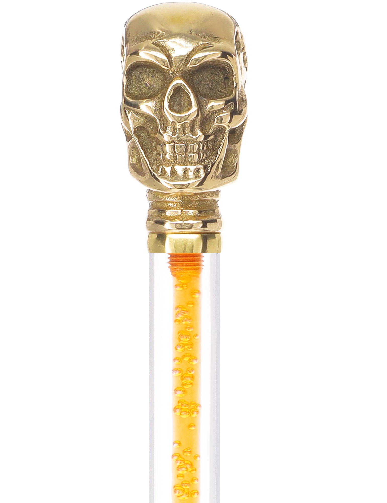 Color Crystal Elegance Brass Skull Cane with Invisible Acrylic Shaft Options Ocean Blue Bubbles Clear Lucite Walking Canes - Tophatter Daily Deals