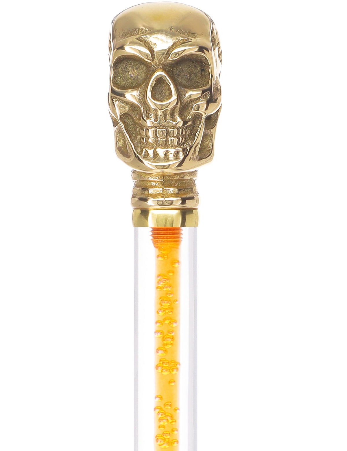 Color Crystal Elegance Brass Skull Cane with Invisible Acrylic Shaft Options Ocean Blue Bubbles Clear Lucite Walking Canes - Tophatter Daily Deals