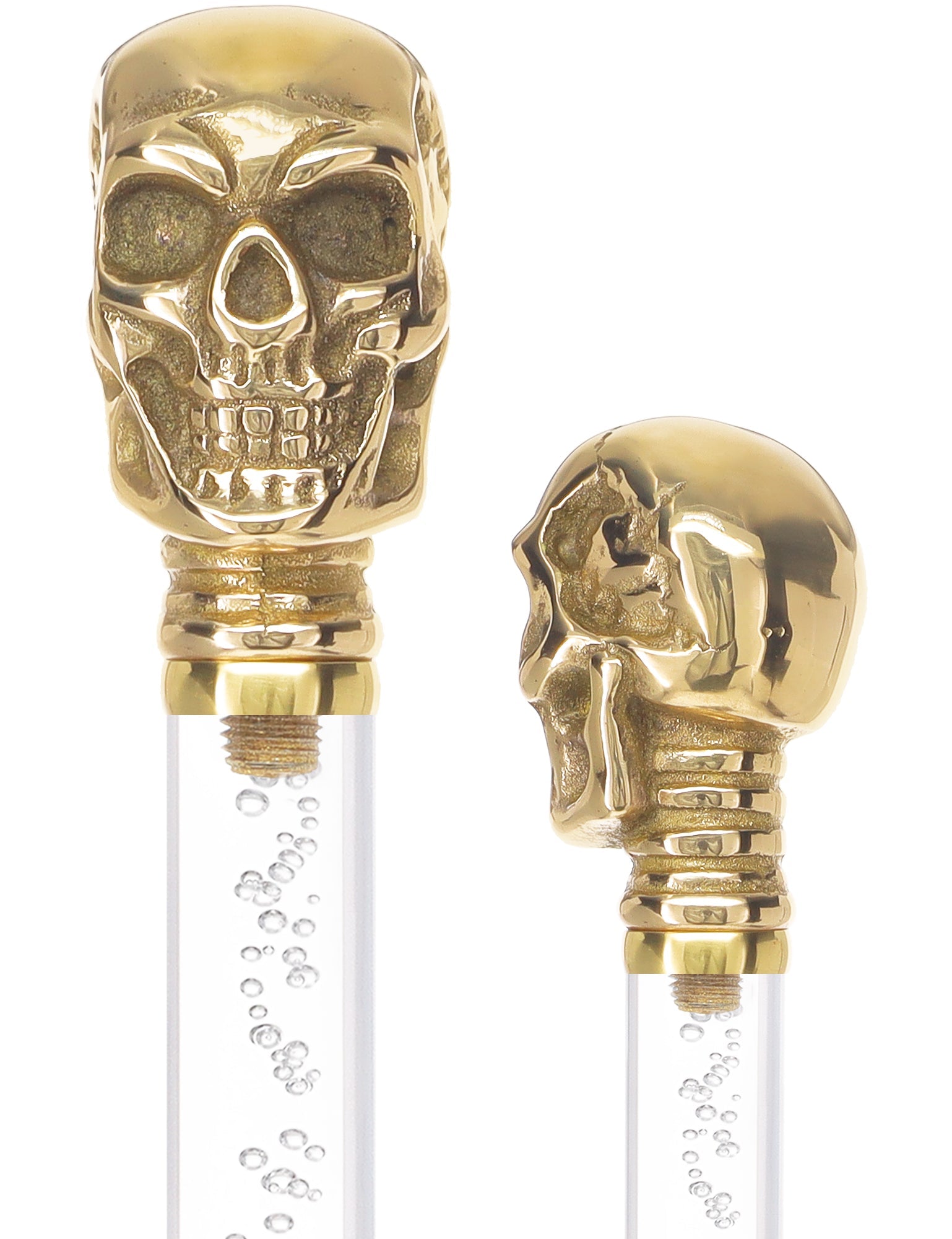 Crystal Elegance Brass Skull Cane with Invisible Acrylic Shaft Options Clear Lucite Walking Canes - Tophatter Daily Deals