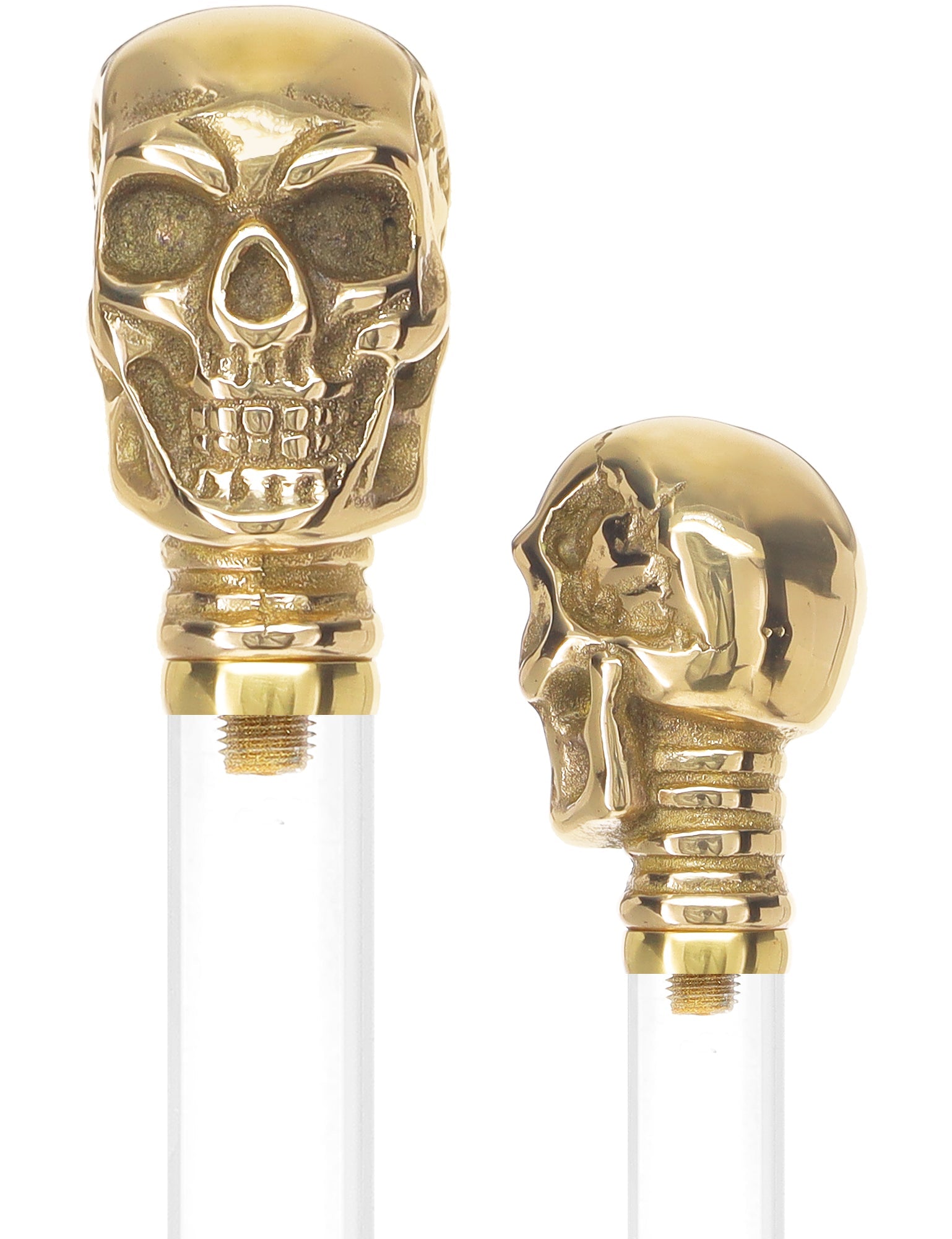 Crystal Elegance Brass Skull Cane with Invisible Acrylic Shaft Options Clear Lucite Walking Canes - Tophatter Daily Deals
