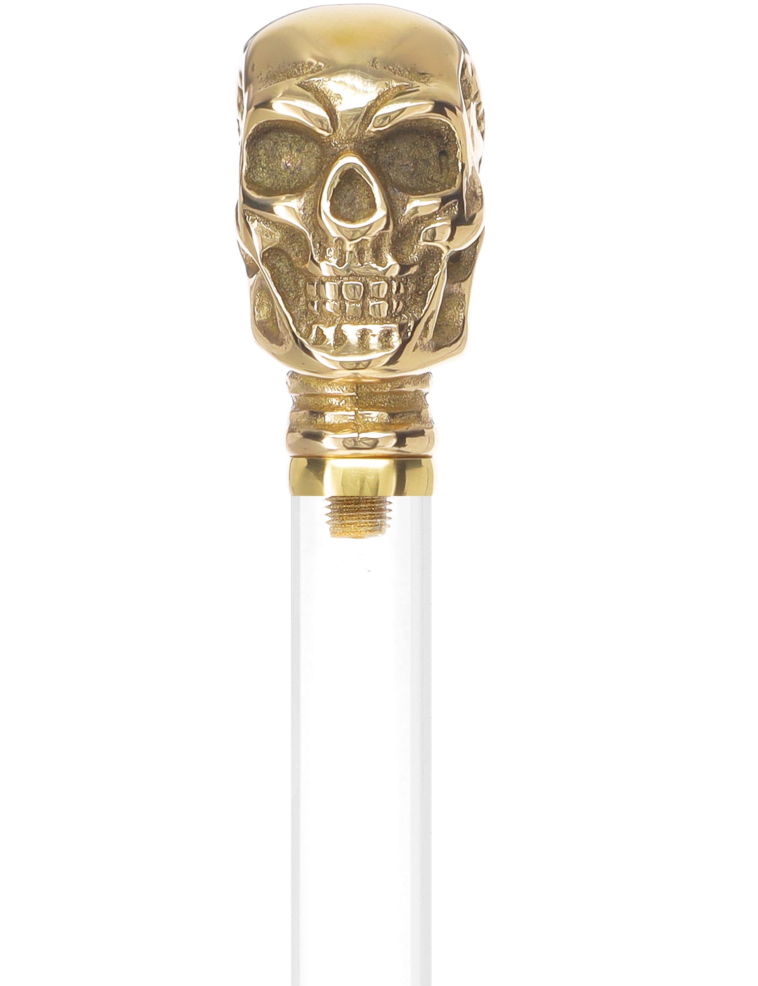 Crystal Elegance Brass Skull Cane with Invisible Acrylic Shaft Options Porcelain In Ice Clear Lucite Walking Canes - Tophatter Daily Deals