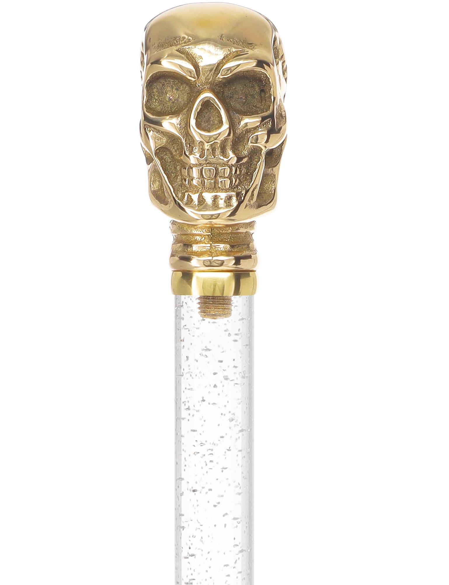 Crystal Elegance Brass Skull Cane with Invisible Acrylic Shaft Options Clear Lucite Walking Canes - Tophatter Daily Deals
