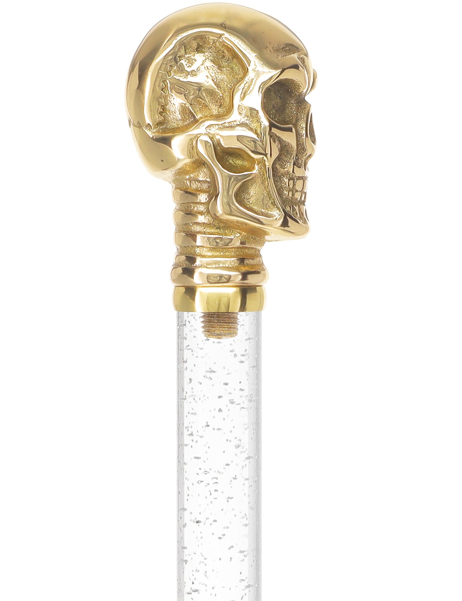 Crystal Elegance Brass Skull Cane with Invisible Acrylic Shaft Options Obsidian Streak Clear Lucite Walking Canes - Tophatter Daily Deals