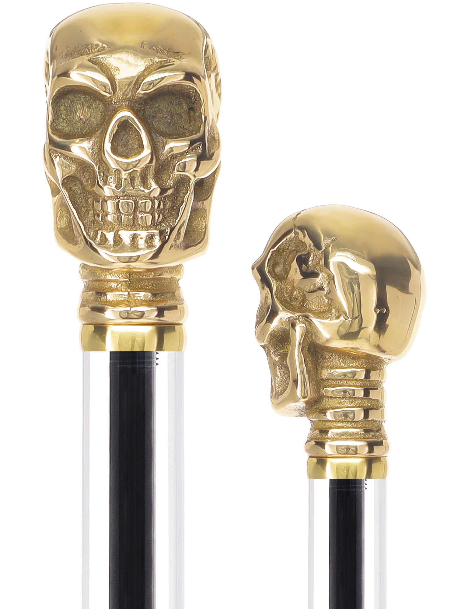 Crystal Elegance Brass Skull Cane with Invisible Acrylic Shaft Options Crystal Clarity Clear Lucite Walking Canes - Tophatter Daily Deals