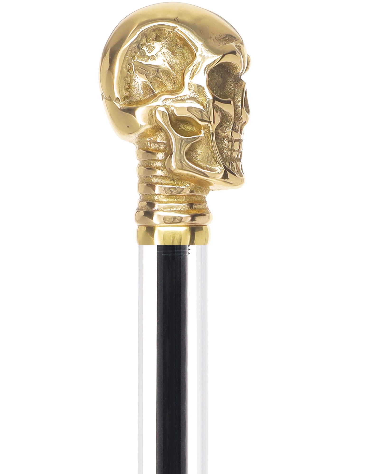 Crystal Elegance Brass Skull Cane with Invisible Acrylic Shaft Options Gold Shimmer Sparkles Clear Lucite Walking Canes - Tophatter Daily Deals