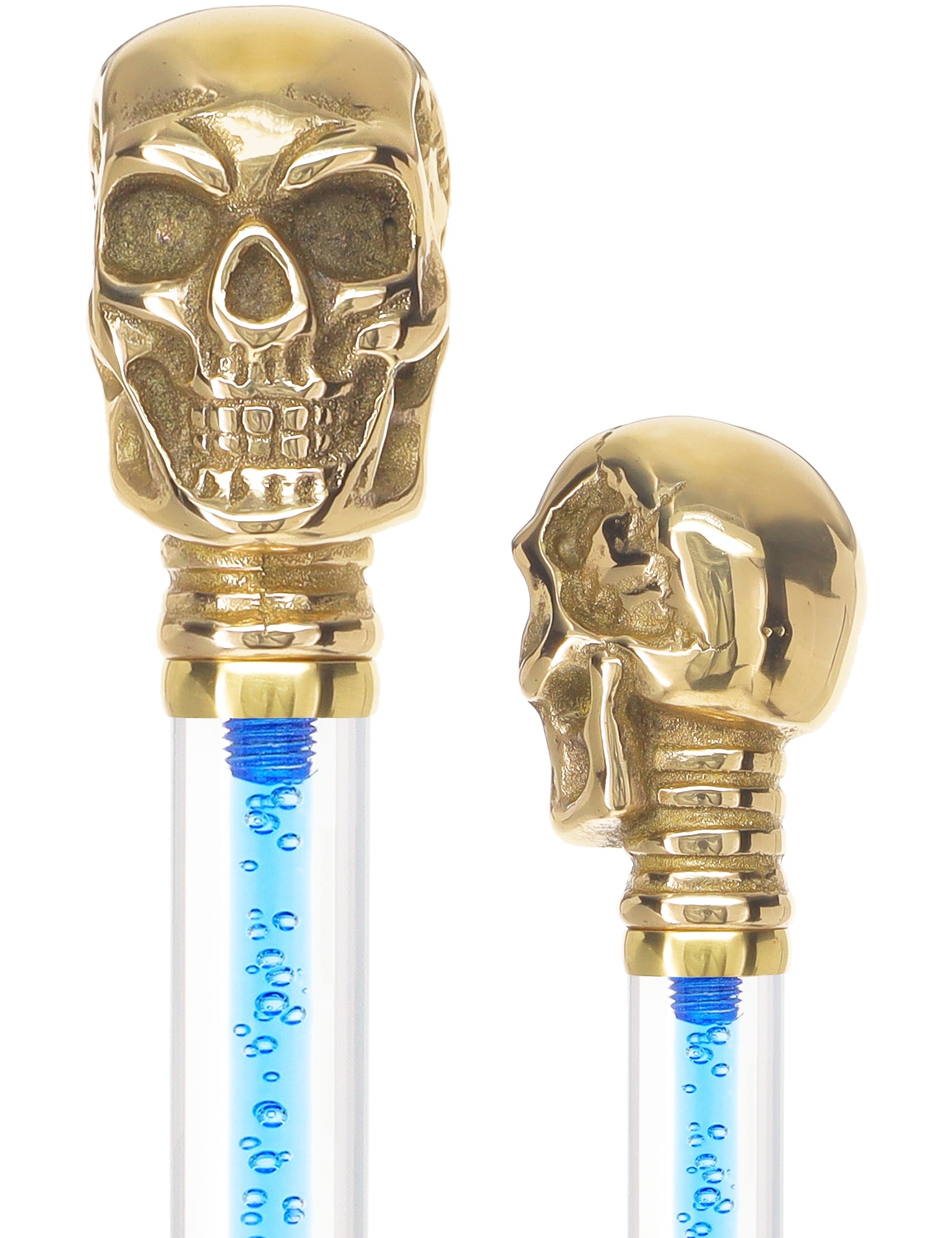 Color Crystal Elegance Brass Skull Cane with Invisible Acrylic Shaft Options Bold Orange Clear Lucite Walking Canes - Tophatter Daily Deals