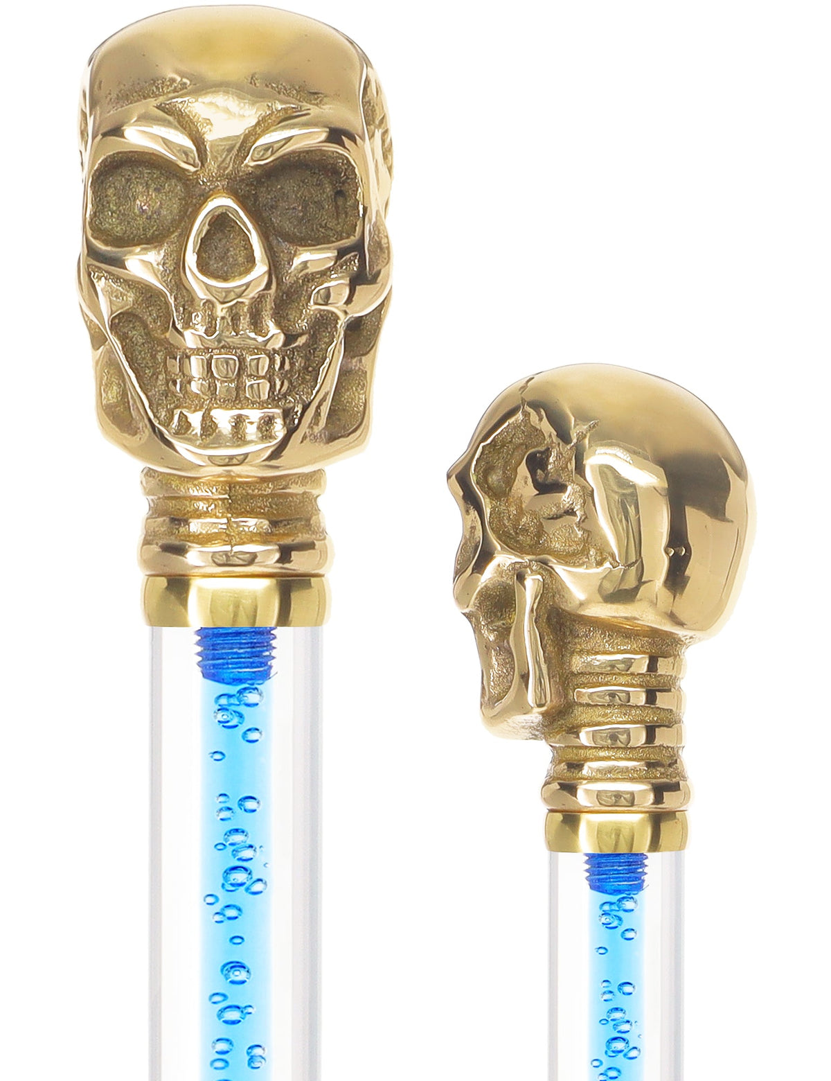 Color Crystal Elegance Brass Skull Cane with Invisible Acrylic Shaft Options Bold Orange Clear Lucite Walking Canes - Tophatter Daily Deals