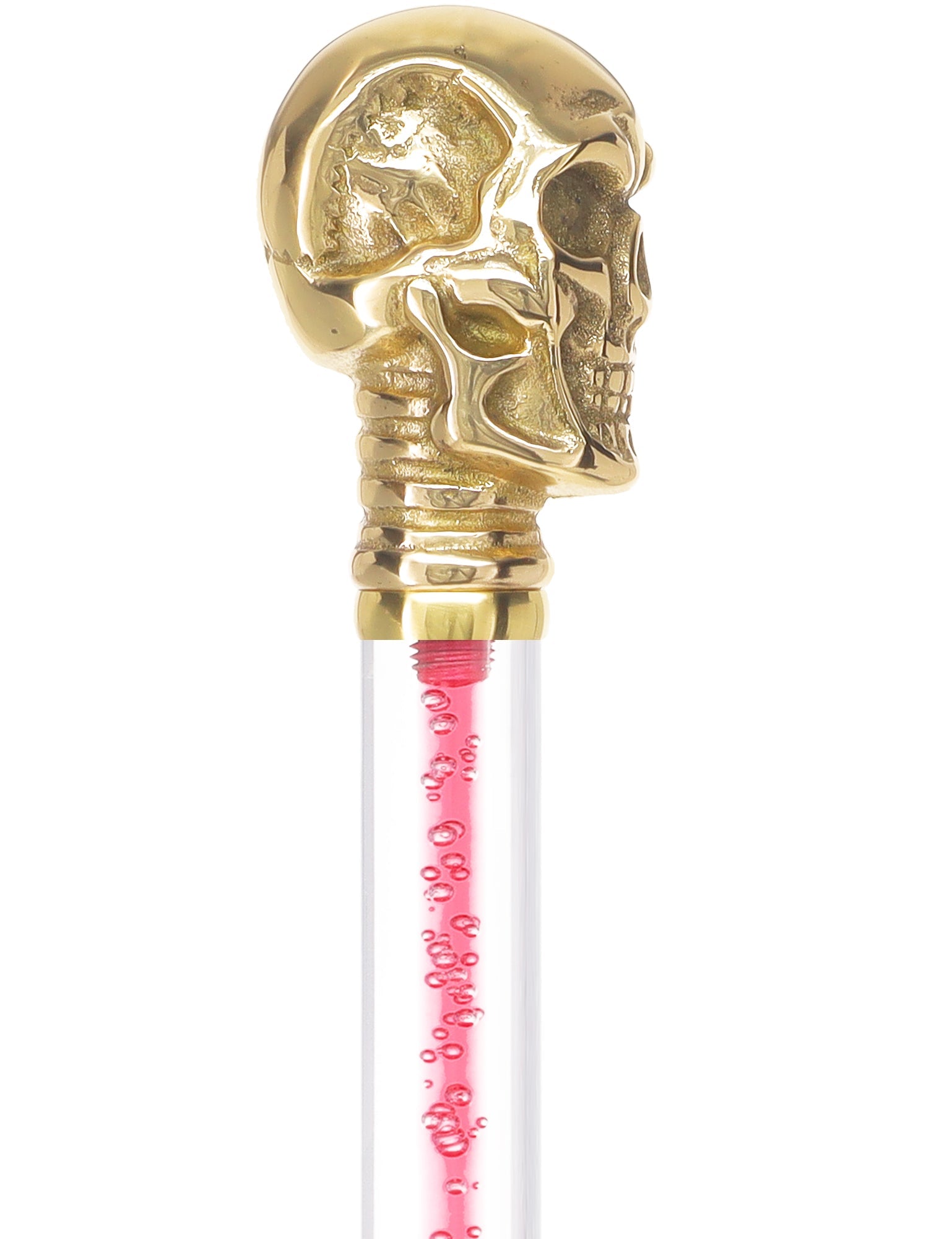 Color Crystal Elegance Brass Skull Cane with Invisible Acrylic Shaft Options Pink Bubble Elegance Clear Lucite Walking Canes - Tophatter Daily Deals