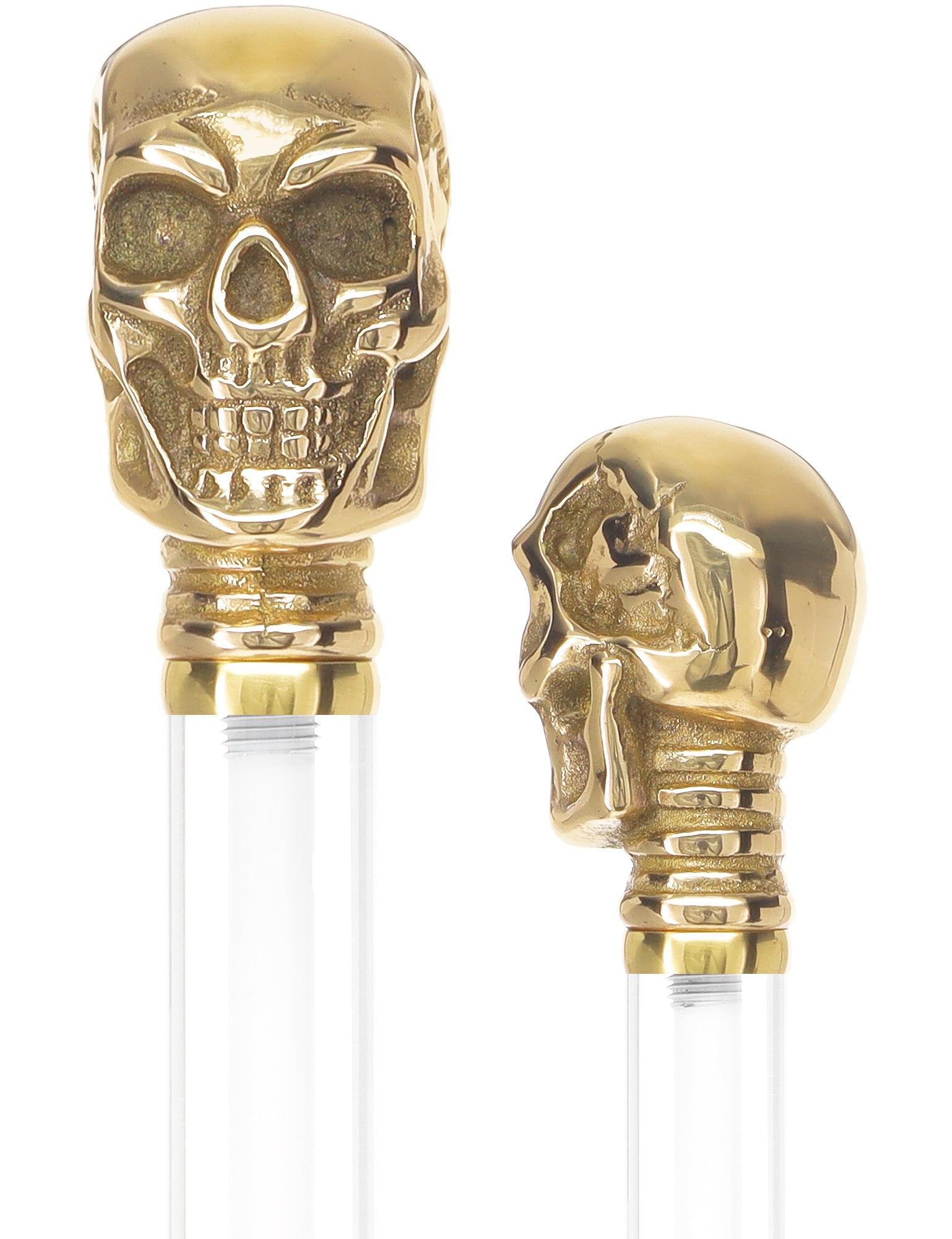 Crystal Elegance Brass Skull Cane with Invisible Acrylic Shaft Options Clear Lucite Walking Canes - Tophatter Daily Deals