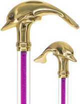 Color Crystal Elegance Brass Dolphin Cane with Invisible Acrylic Shaft Options Purple Amethyst Trace Clear Lucite Walking Canes - Tophatter Daily Deals
