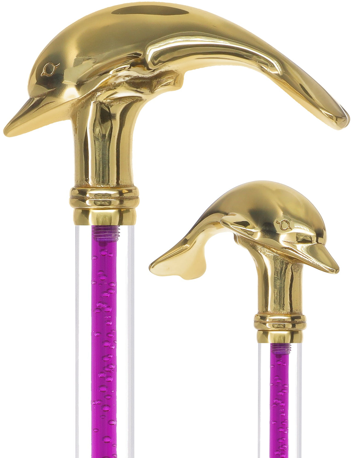 Color Crystal Elegance Brass Dolphin Cane with Invisible Acrylic Shaft Options Purple Amethyst Trace Clear Lucite Walking Canes - Tophatter Daily Deals