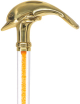 Color Crystal Elegance Brass Dolphin Cane with Invisible Acrylic Shaft Options Clear Lucite Walking Canes - Tophatter Daily Deals