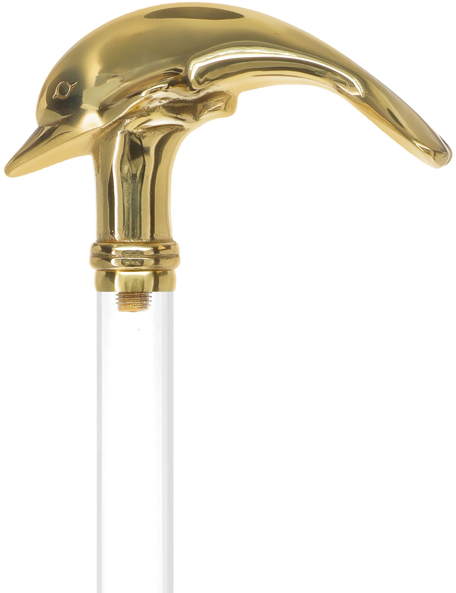 Crystal Elegance Brass Dolphin Cane with Invisible Acrylic Shaft Options Clear Lucite Walking Canes - Tophatter Daily Deals