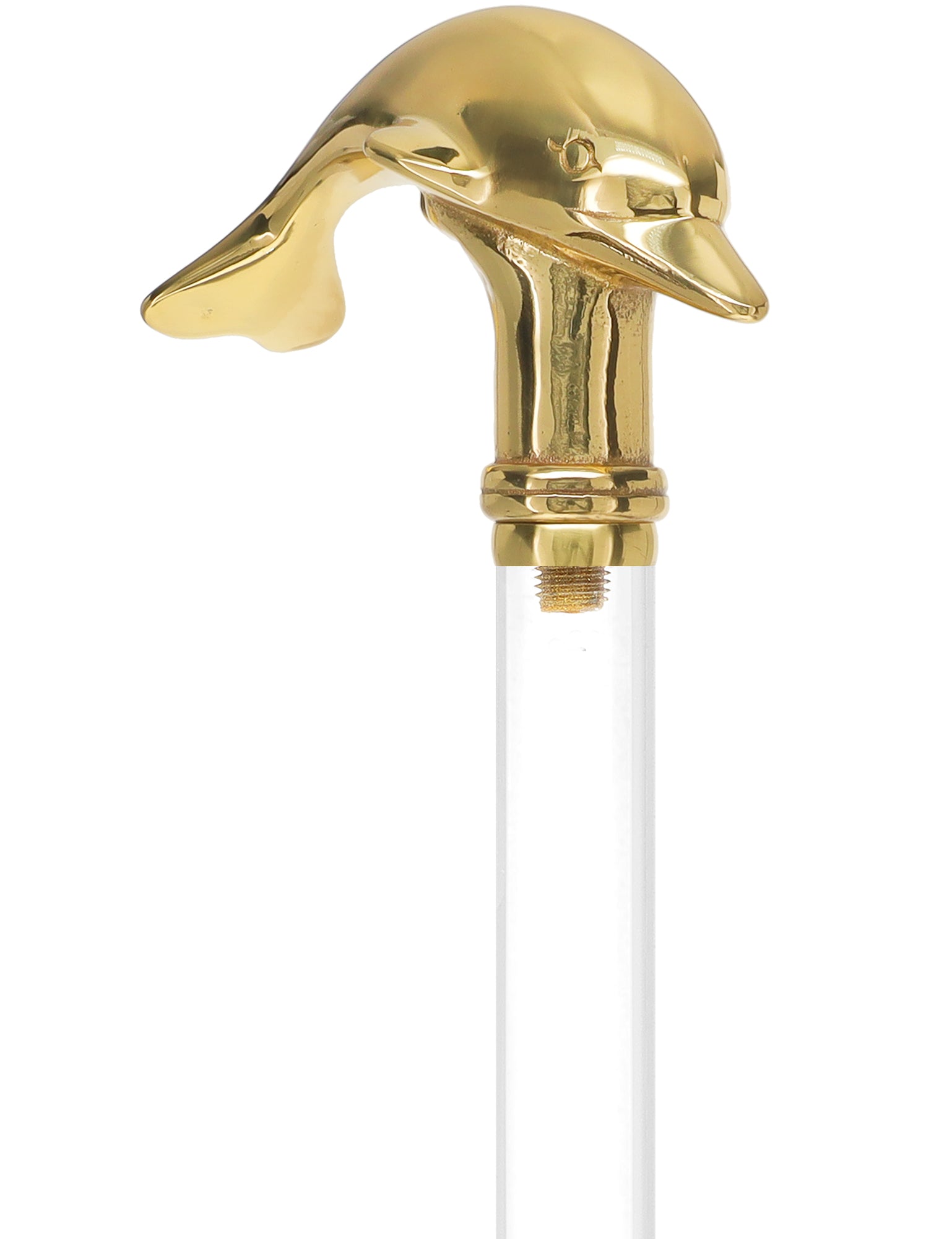 Crystal Elegance Brass Dolphin Cane with Invisible Acrylic Shaft Options Clear Lucite Walking Canes - Tophatter Daily Deals