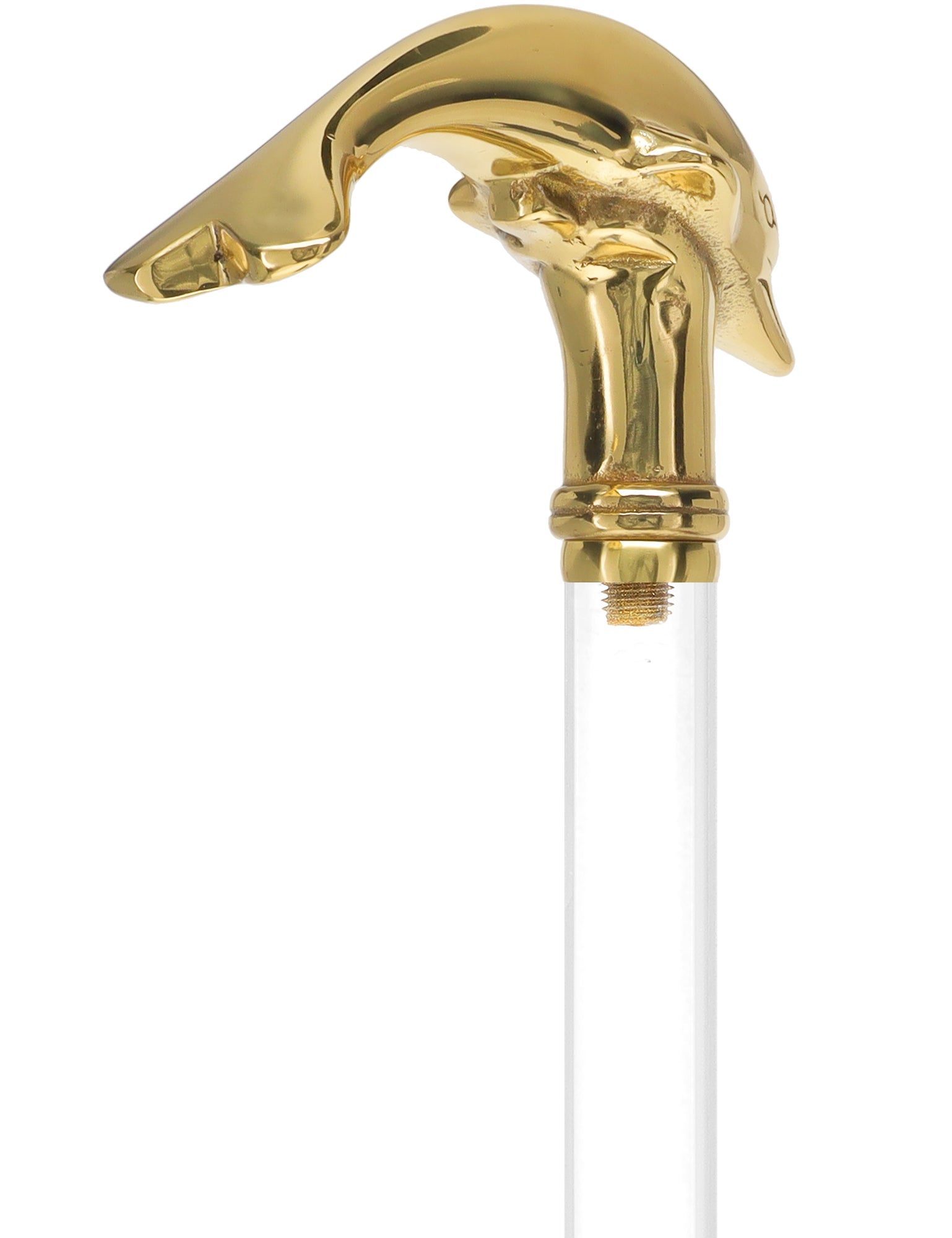 Crystal Elegance Brass Dolphin Cane with Invisible Acrylic Shaft Options Clear Lucite Walking Canes - Tophatter Daily Deals