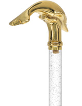 Crystal Elegance Brass Dolphin Cane with Invisible Acrylic Shaft Options Clear Lucite Walking Canes - Tophatter Daily Deals