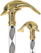 Crystal Elegance Brass Dolphin Cane with Invisible Acrylic Shaft Options Obsidian Helix Clear Lucite Walking Canes - Tophatter Daily Deals