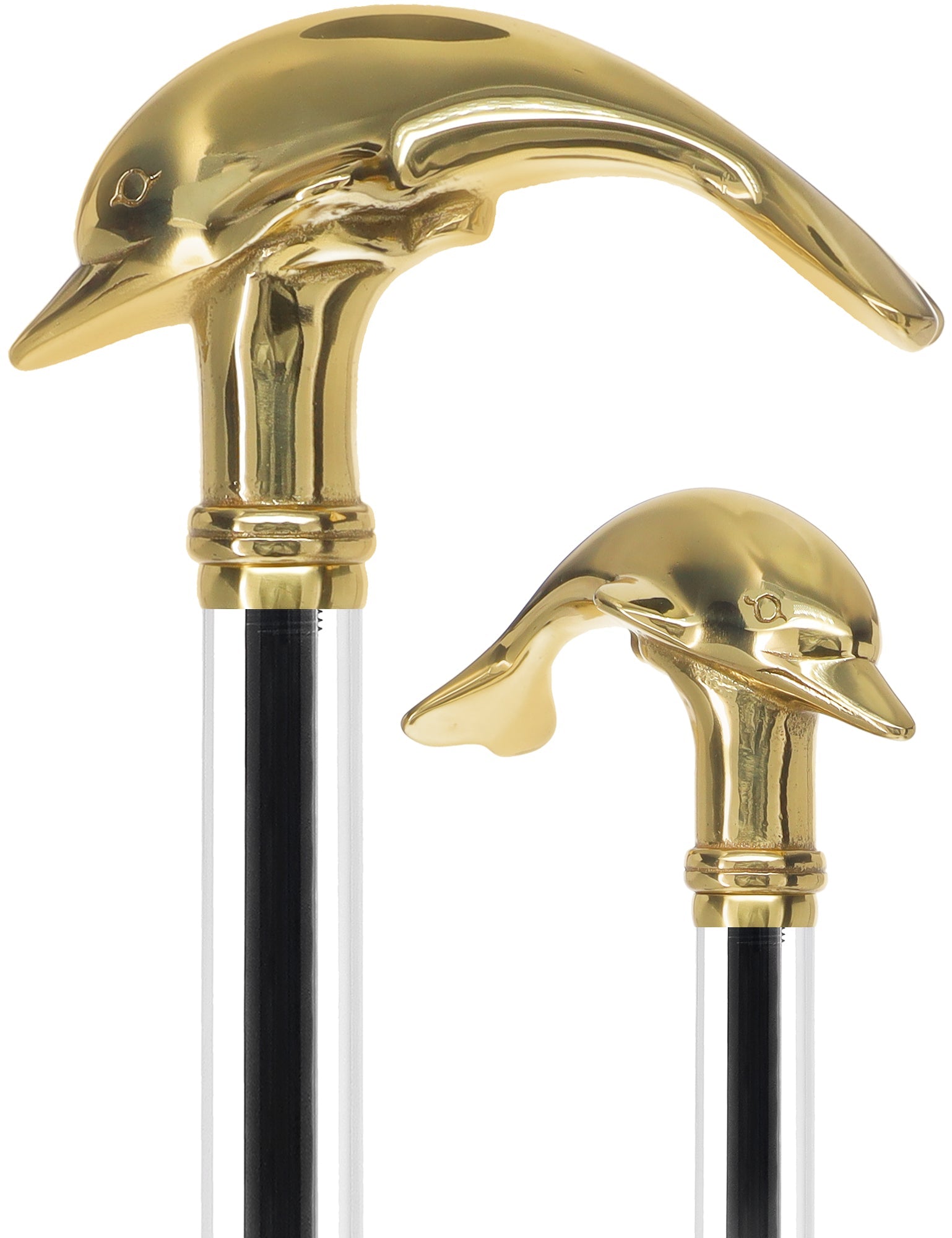 Crystal Elegance Brass Dolphin Cane with Invisible Acrylic Shaft Options Obsidian Streak Clear Lucite Walking Canes - Tophatter Daily Deals