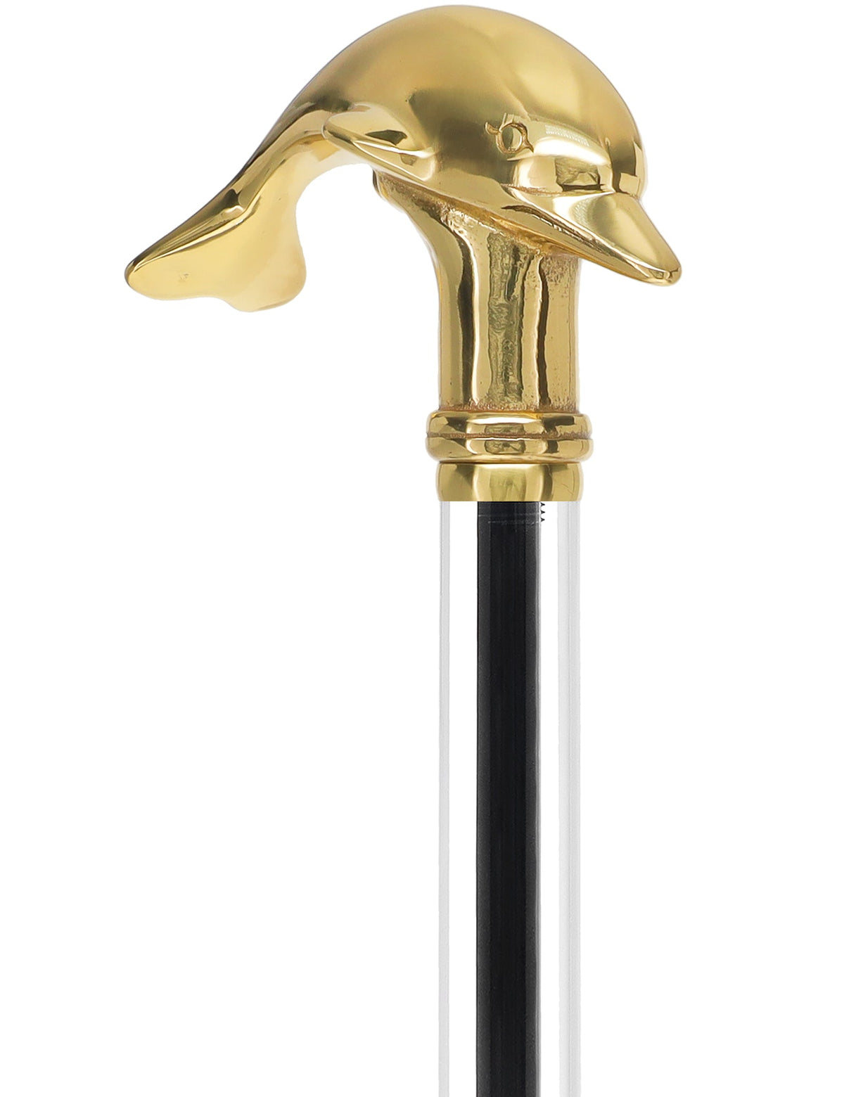 Crystal Elegance Brass Dolphin Cane with Invisible Acrylic Shaft Options Clear Lucite Walking Canes - Tophatter Daily Deals