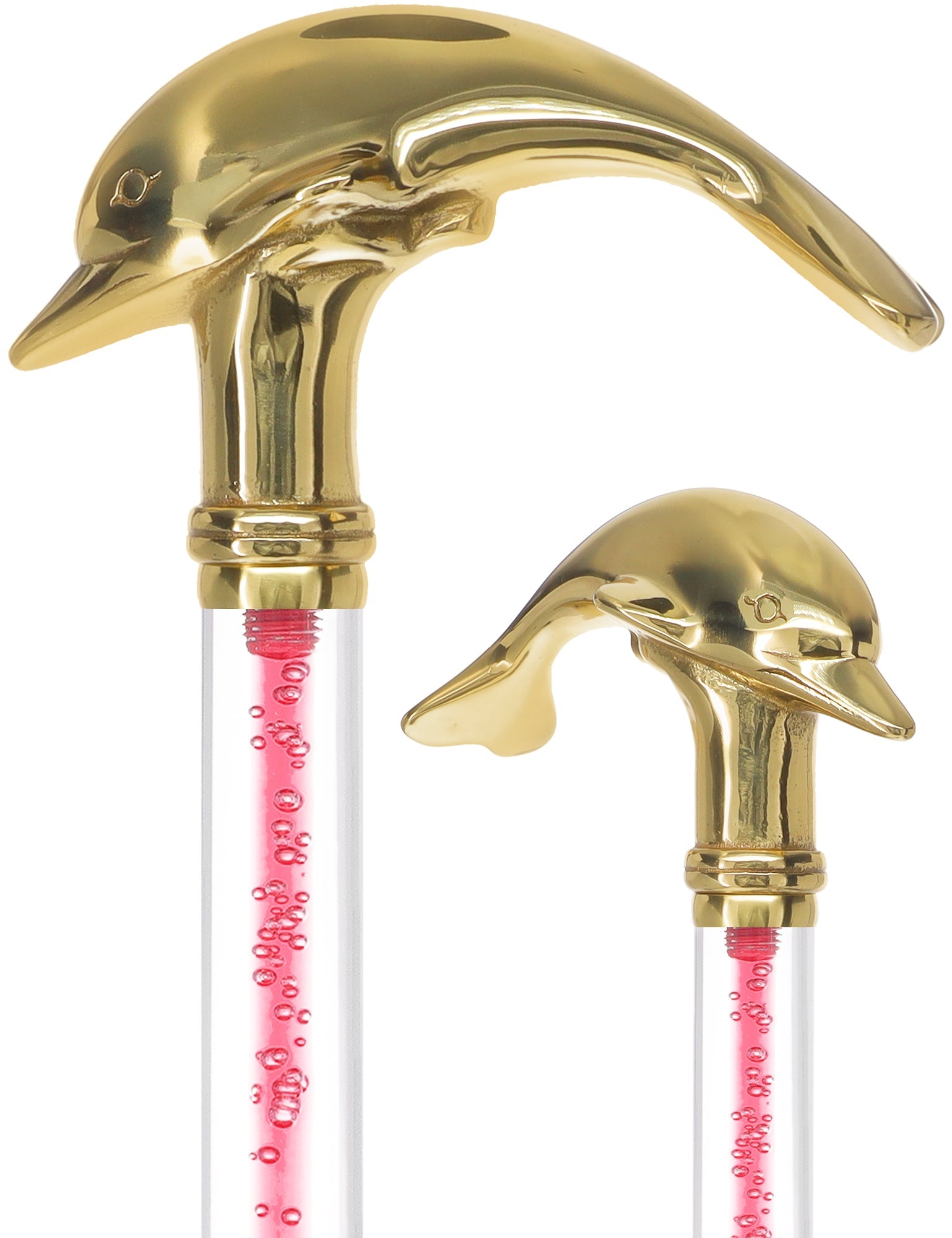 Color Crystal Elegance Brass Dolphin Cane with Invisible Acrylic Shaft Options Pink Bubble Elegance Clear Lucite Walking Canes - Tophatter Daily Deals