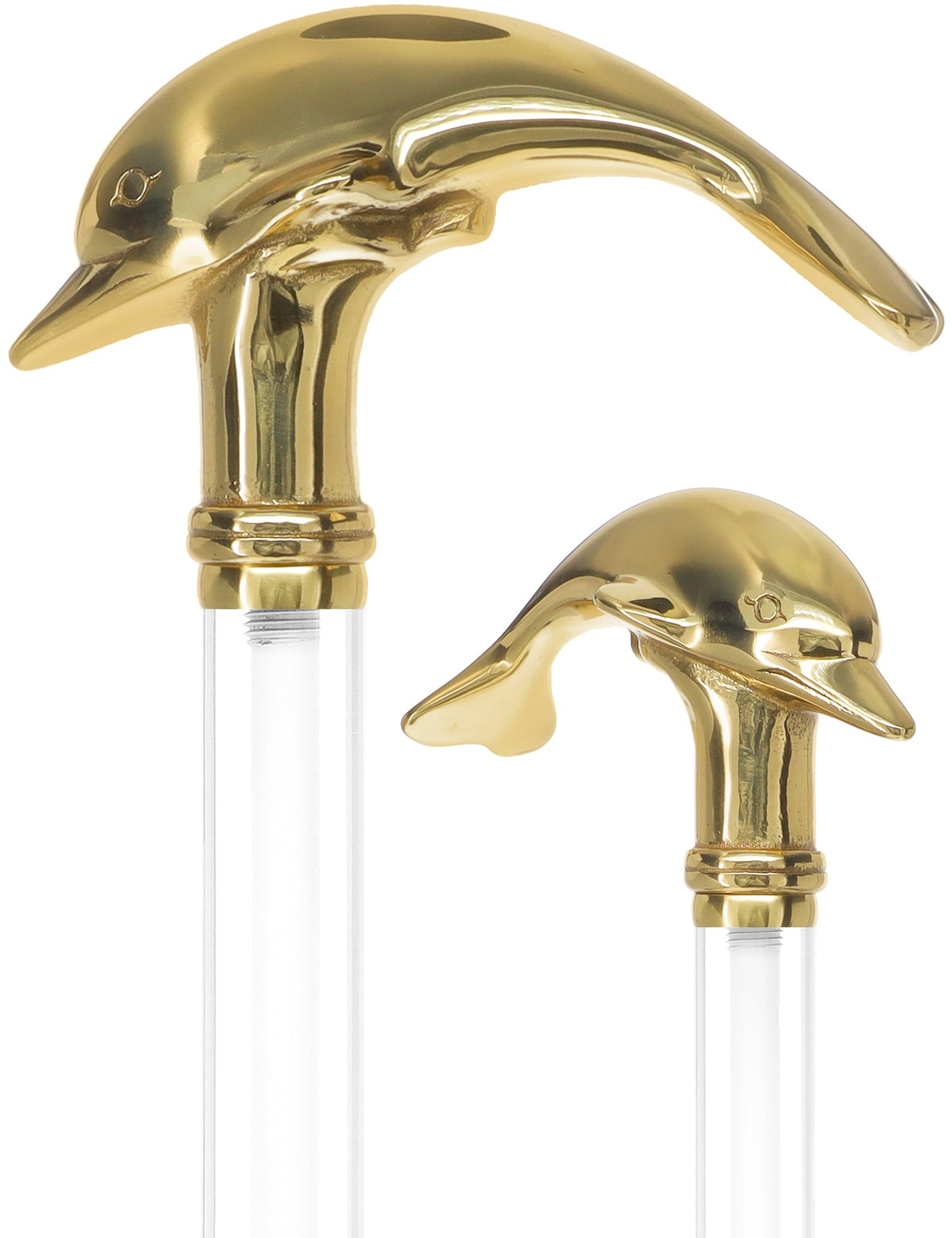 Crystal Elegance Brass Dolphin Cane with Invisible Acrylic Shaft Options Porcelain In Ice Clear Lucite Walking Canes - Tophatter Daily Deals
