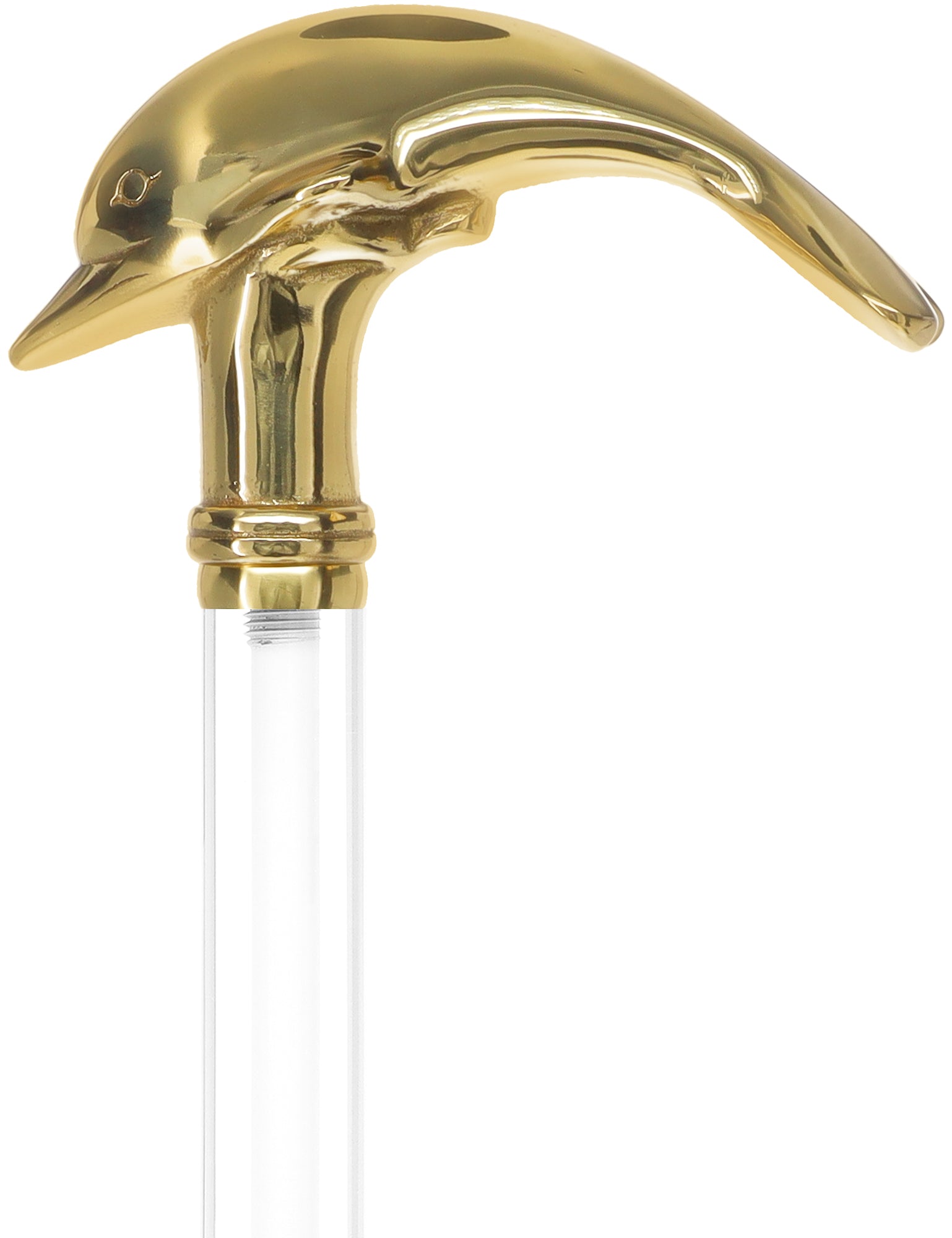 Crystal Elegance Brass Dolphin Cane with Invisible Acrylic Shaft Options Clear Lucite Walking Canes - Tophatter Daily Deals