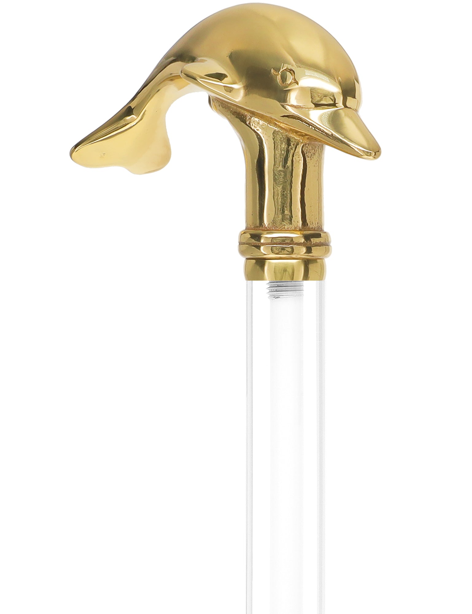 Crystal Elegance Brass Dolphin Cane with Invisible Acrylic Shaft Options Clear Lucite Walking Canes - Tophatter Daily Deals