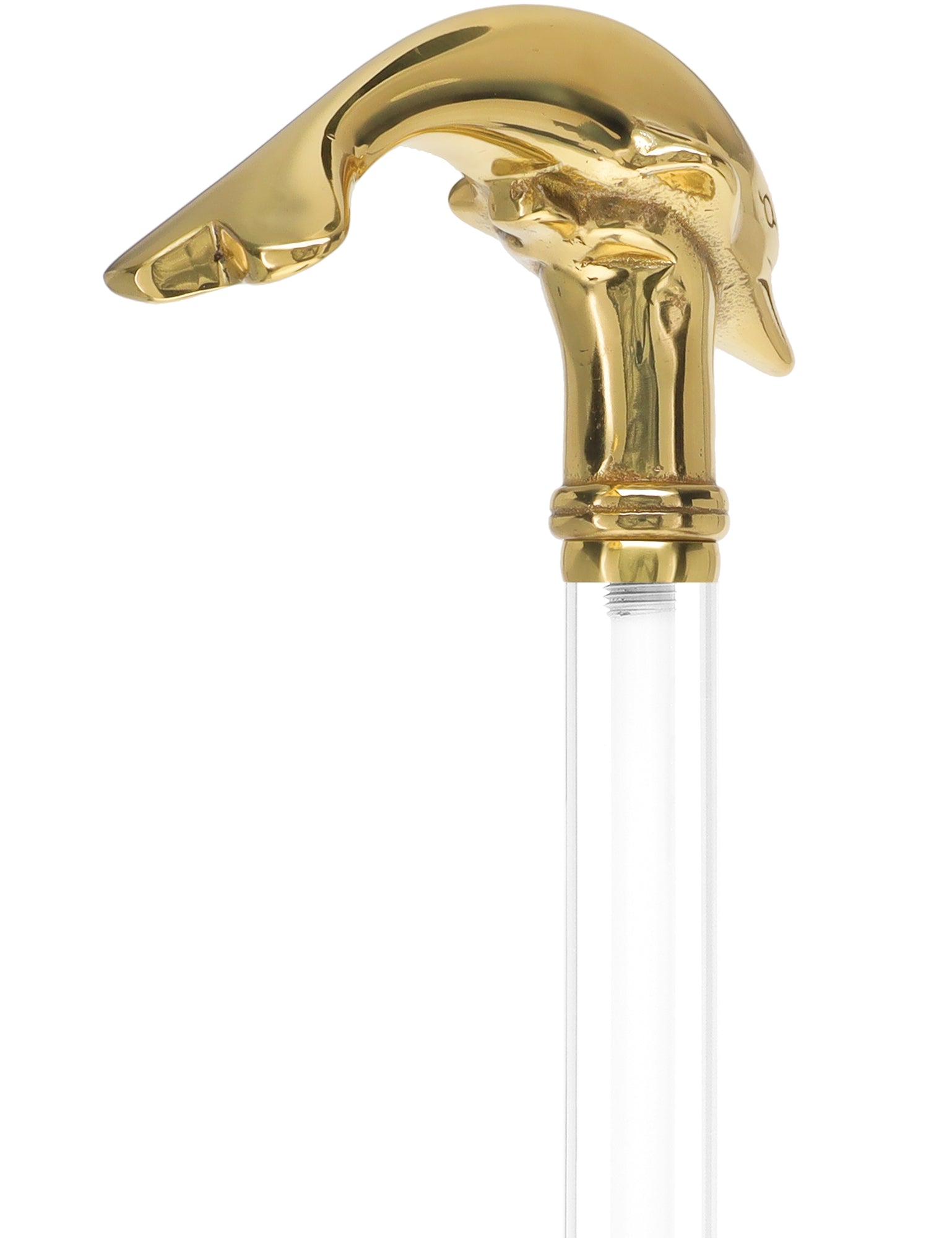 Crystal Elegance Brass Dolphin Cane with Invisible Acrylic Shaft Options Clear Lucite Walking Canes - Tophatter Daily Deals