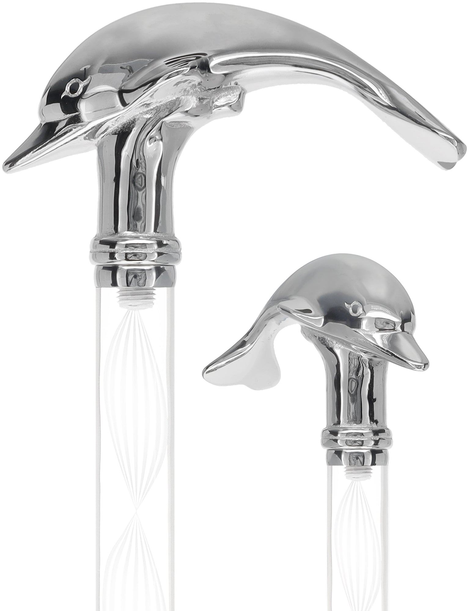 Crystal Elegance Chrome Dolphin Cane with Invisible Acrylic Shaft Options Alabaster Helix Clear Lucite Walking Canes - Tophatter Daily Deals