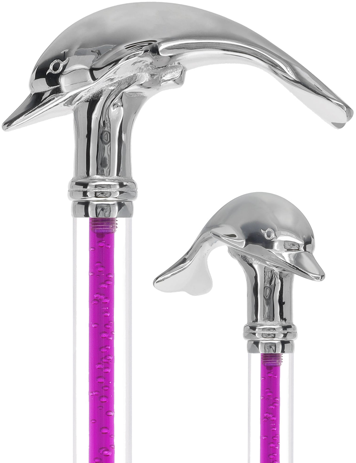 Color Crystal Elegance Chrome Dolphin Cane with Invisible Acrylic Shaft Options Purple Amethyst Trace Clear Lucite Walking Canes - Tophatter Daily Deals