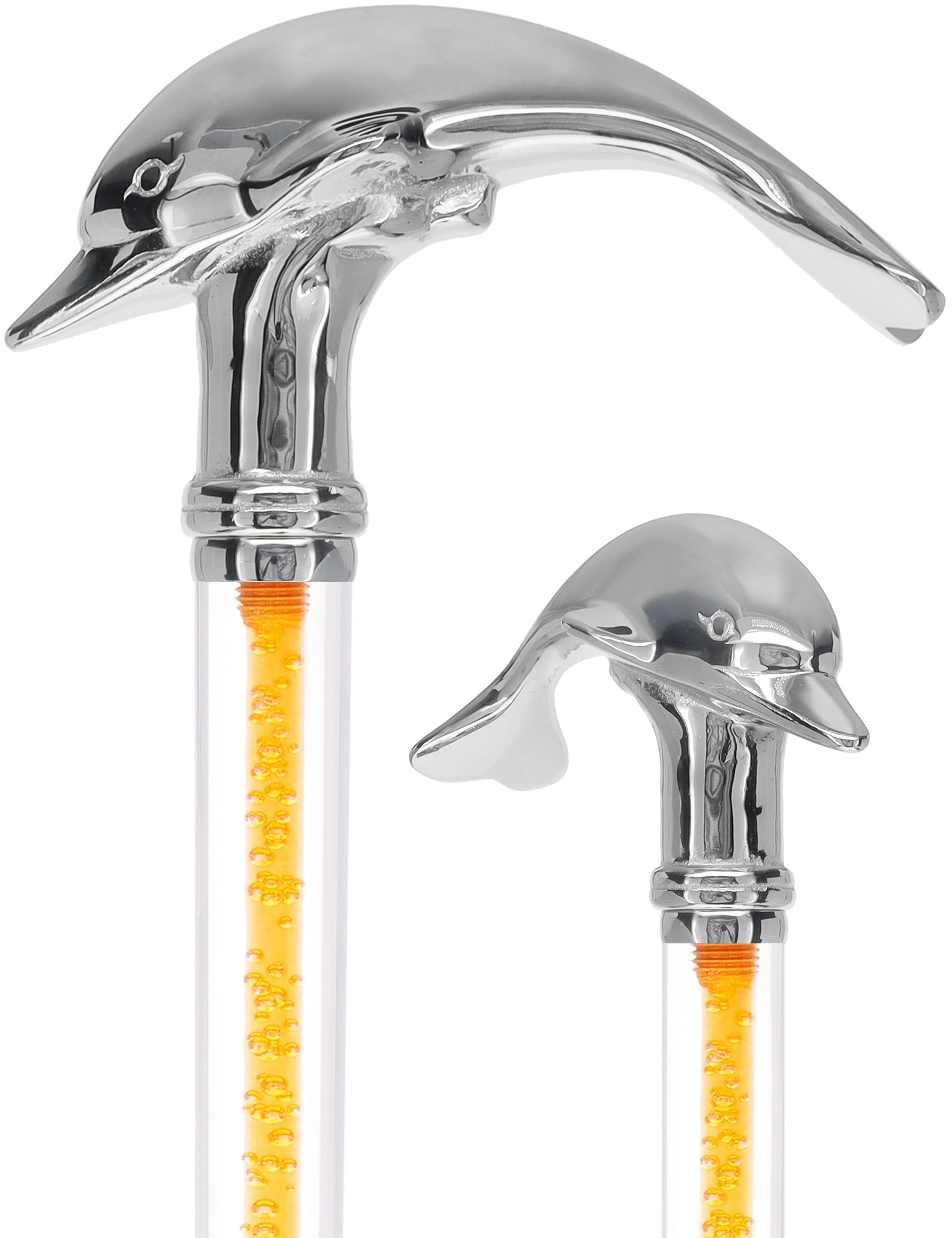 Color Crystal Elegance Chrome Dolphin Cane with Invisible Acrylic Shaft Options Bold Orange Clear Lucite Walking Canes - Tophatter Daily Deals