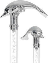 Crystal Elegance Chrome Dolphin Cane with Invisible Acrylic Shaft Options Bubbles in Ice Clear Lucite Walking Canes - Tophatter Daily Deals