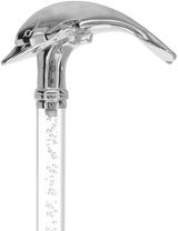 Crystal Elegance Chrome Dolphin Cane with Invisible Acrylic Shaft Options Clear Lucite Walking Canes - Tophatter Daily Deals