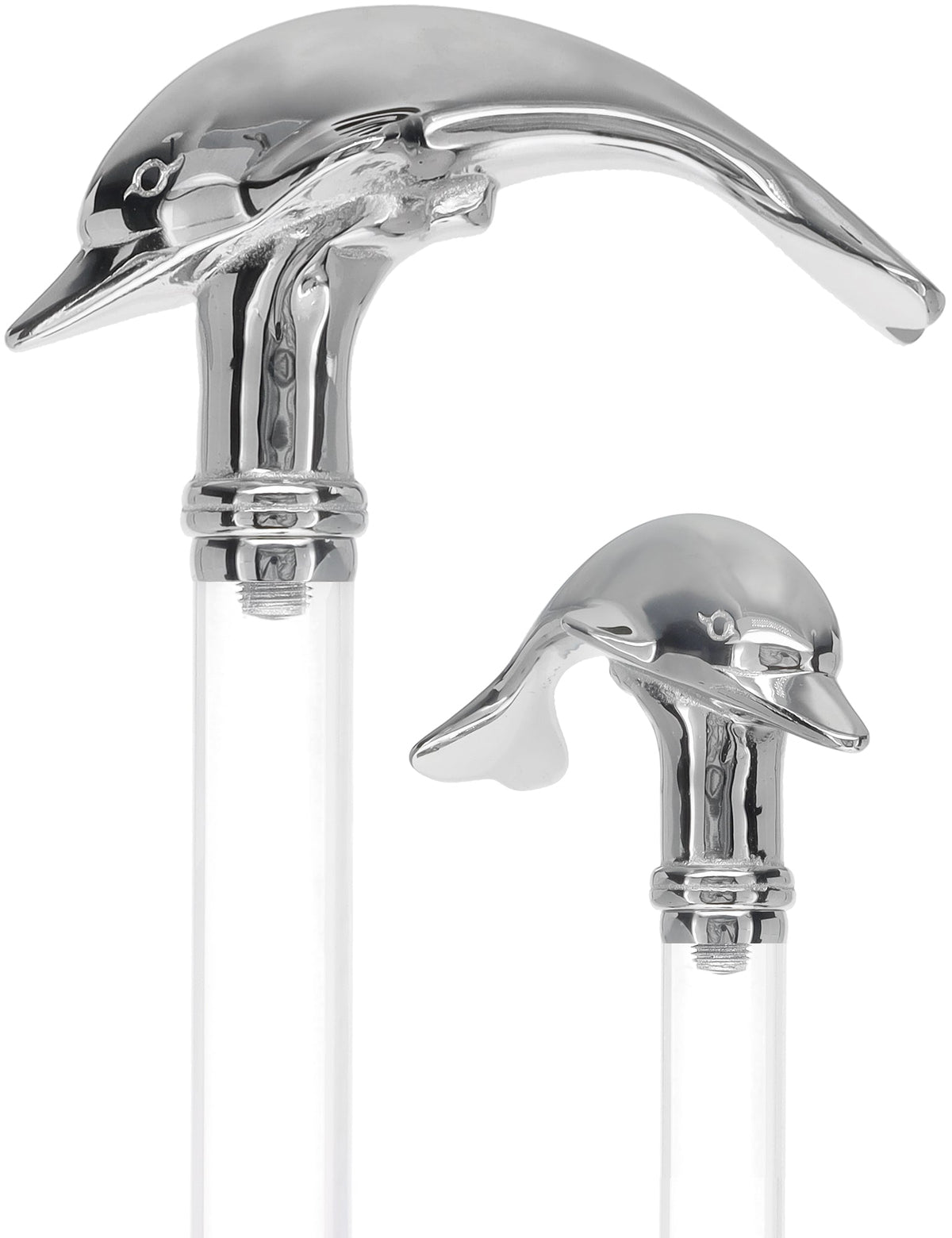 Crystal Elegance Chrome Dolphin Cane with Invisible Acrylic Shaft Options Crystal Clarity Clear Lucite Walking Canes - Tophatter Daily Deals