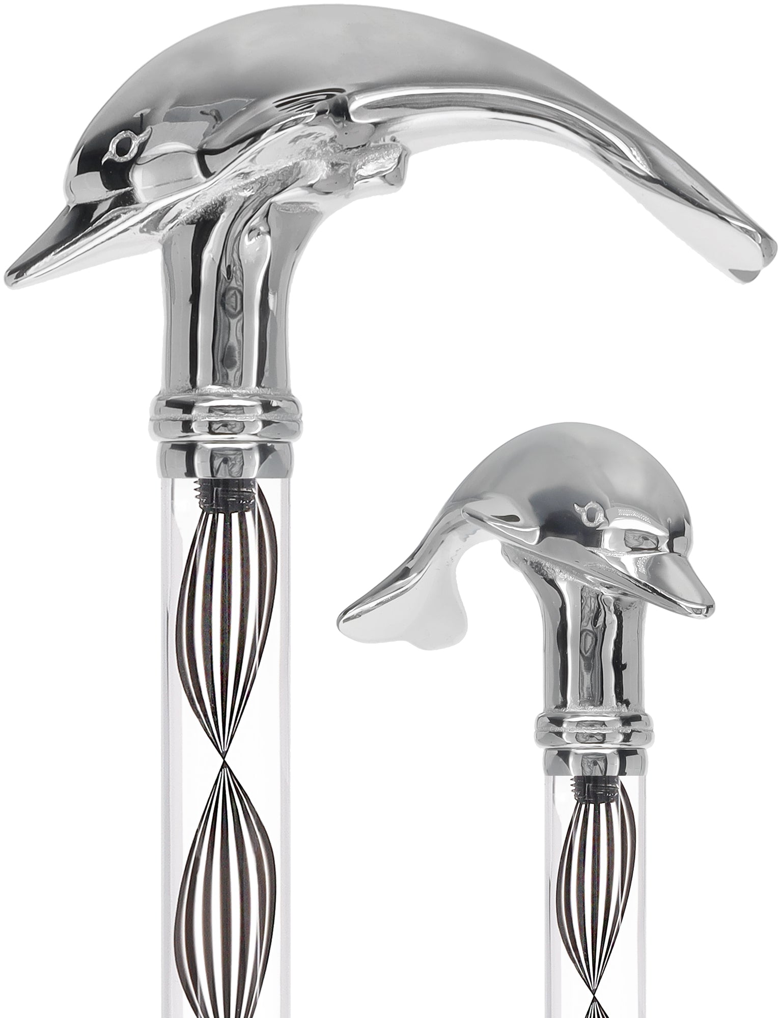 Crystal Elegance Chrome Dolphin Cane with Invisible Acrylic Shaft Options Obsidian Helix Clear Lucite Walking Canes - Tophatter Daily Deals