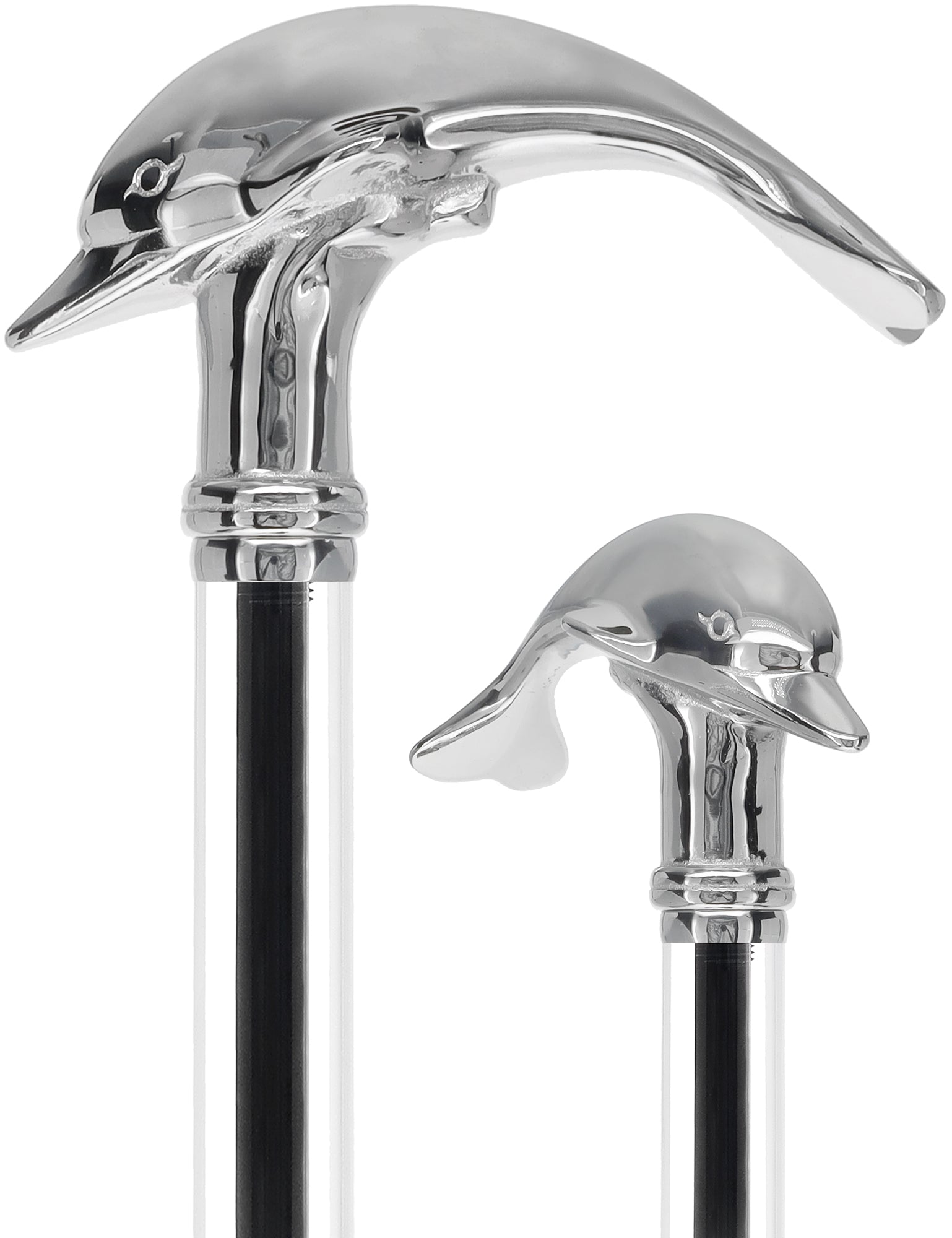 Crystal Elegance Chrome Dolphin Cane with Invisible Acrylic Shaft Options Obsidian Streak Clear Lucite Walking Canes - Tophatter Daily Deals