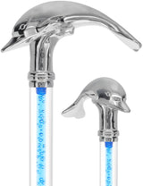 Color Crystal Elegance Chrome Dolphin Cane with Invisible Acrylic Shaft Options Ocean Blue Bubbles Clear Lucite Walking Canes - Tophatter Daily Deals