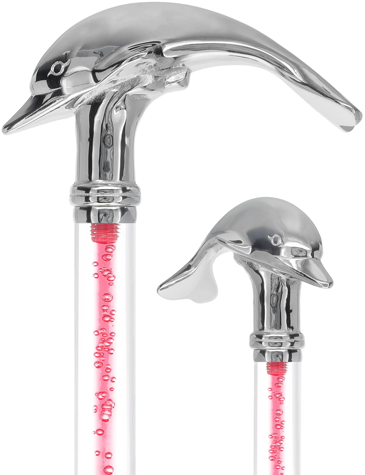 Color Crystal Elegance Chrome Dolphin Cane with Invisible Acrylic Shaft Options Pink Bubble Elegance Clear Lucite Walking Canes - Tophatter Daily Deals