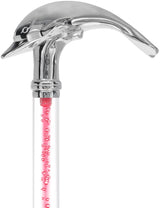 Color Crystal Elegance Chrome Dolphin Cane with Invisible Acrylic Shaft Options Clear Lucite Walking Canes - Tophatter Daily Deals