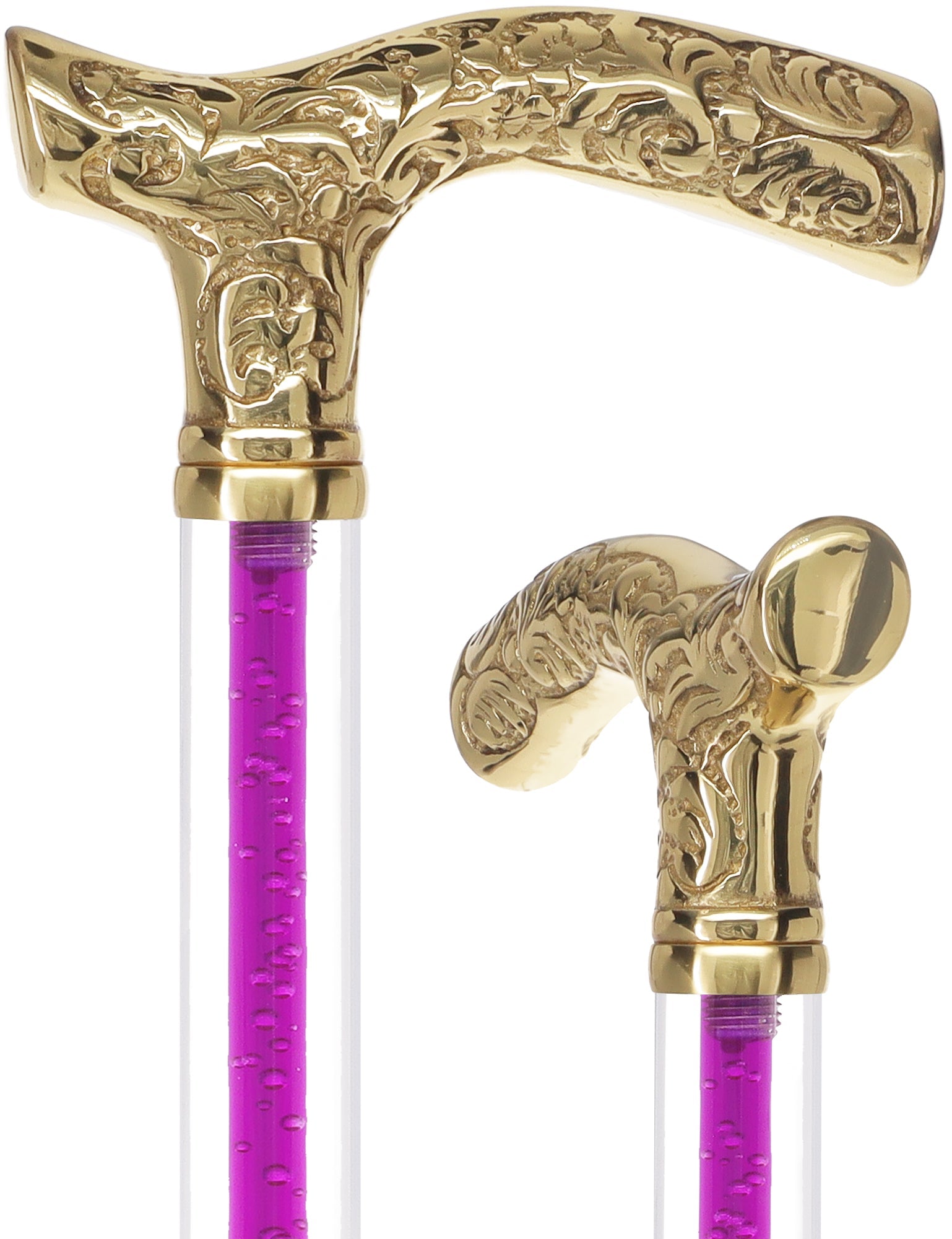 Color Crystal Elegance Brass Fritz Cane with Invisible Acrylic Shaft Options Purple Amethyst Trace Clear Lucite Walking Canes - Tophatter Daily Deals