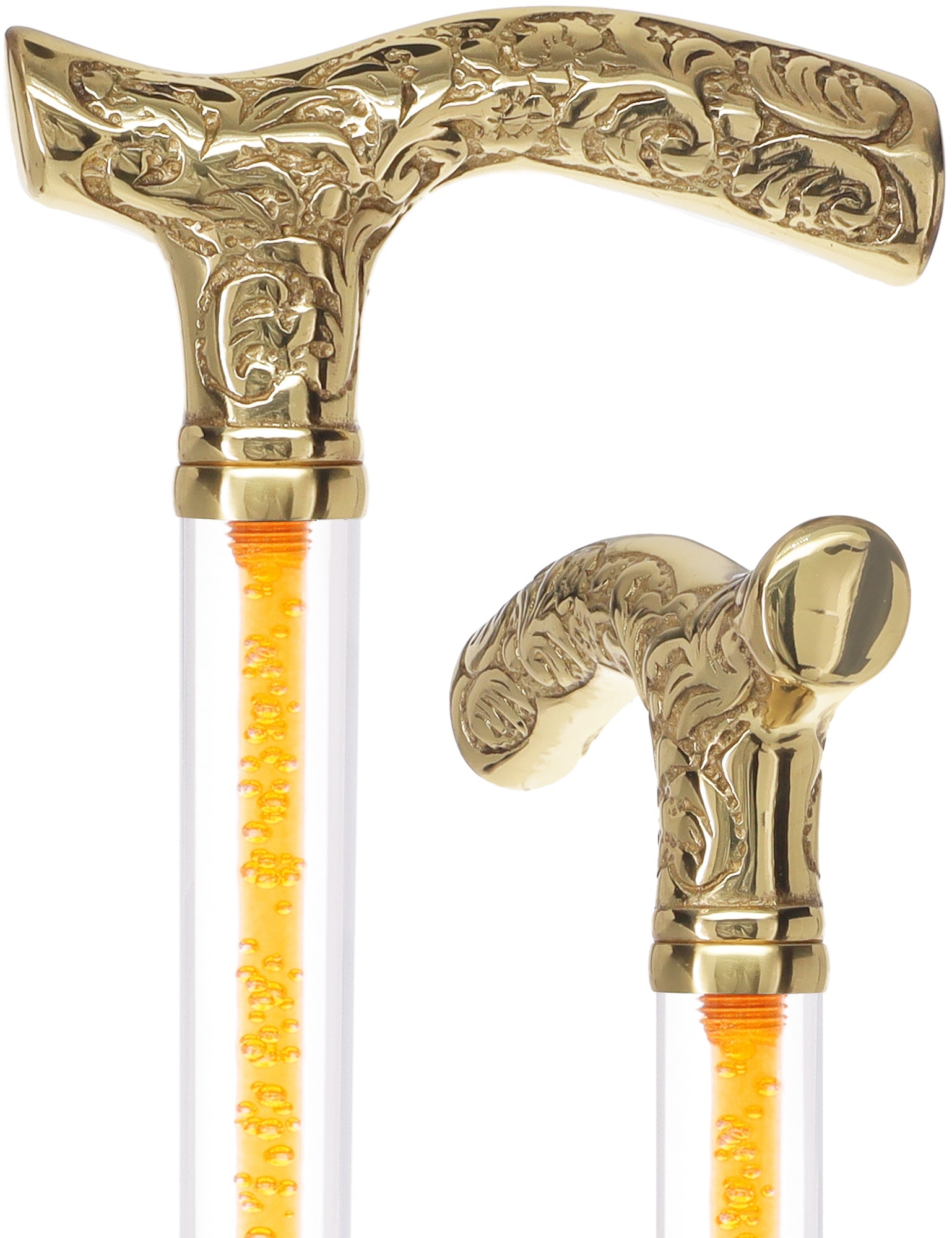 Color Crystal Elegance Brass Fritz Cane with Invisible Acrylic Shaft Options Bold Orange Clear Lucite Walking Canes - Tophatter Daily Deals