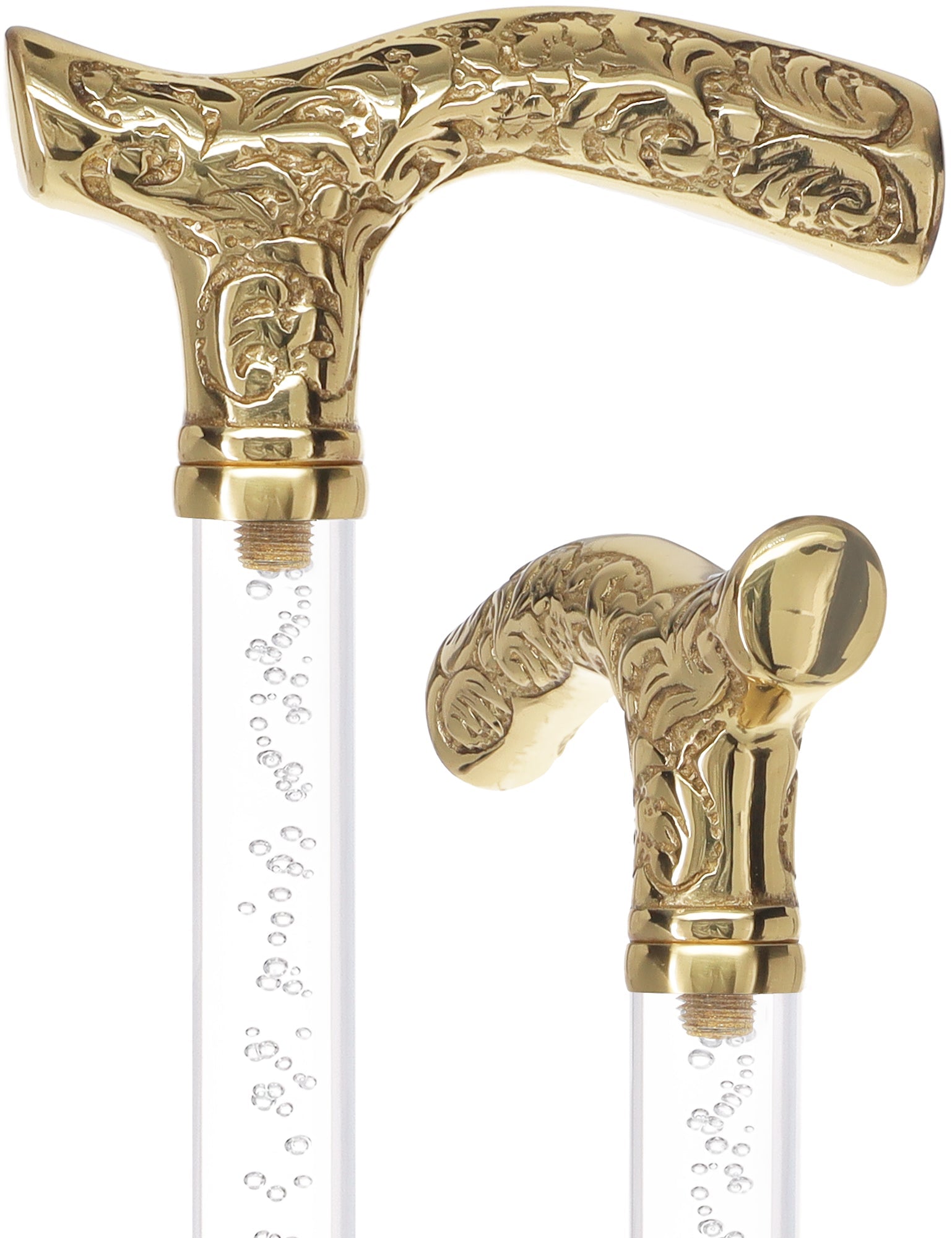 Crystal Elegance Brass Fritz Cane with Invisible Acrylic Shaft Options Bubbles in Ice Clear Lucite Walking Canes - Tophatter Daily Deals