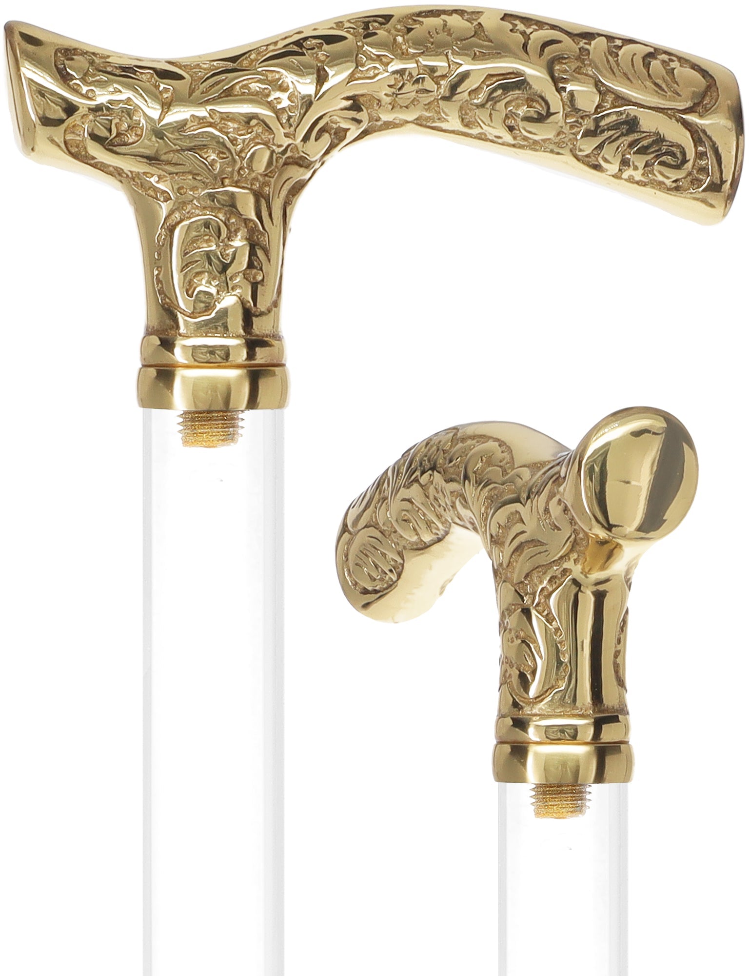 Crystal Elegance Brass Fritz Cane with Invisible Acrylic Shaft Options Crystal Clarity Clear Lucite Walking Canes - Tophatter Daily Deals