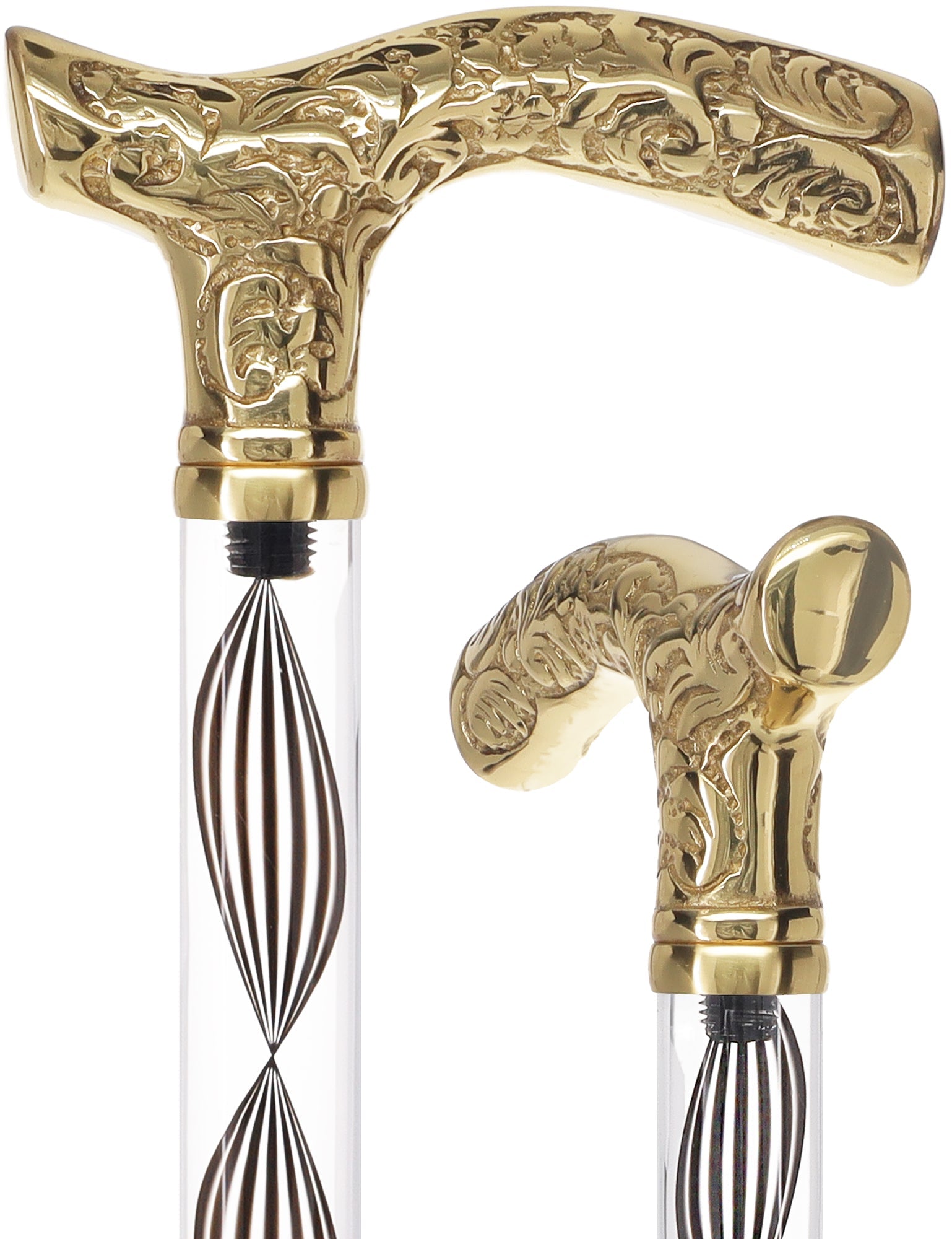 Crystal Elegance Brass Fritz Cane with Invisible Acrylic Shaft Options Obsidian Helix Clear Lucite Walking Canes - Tophatter Daily Deals