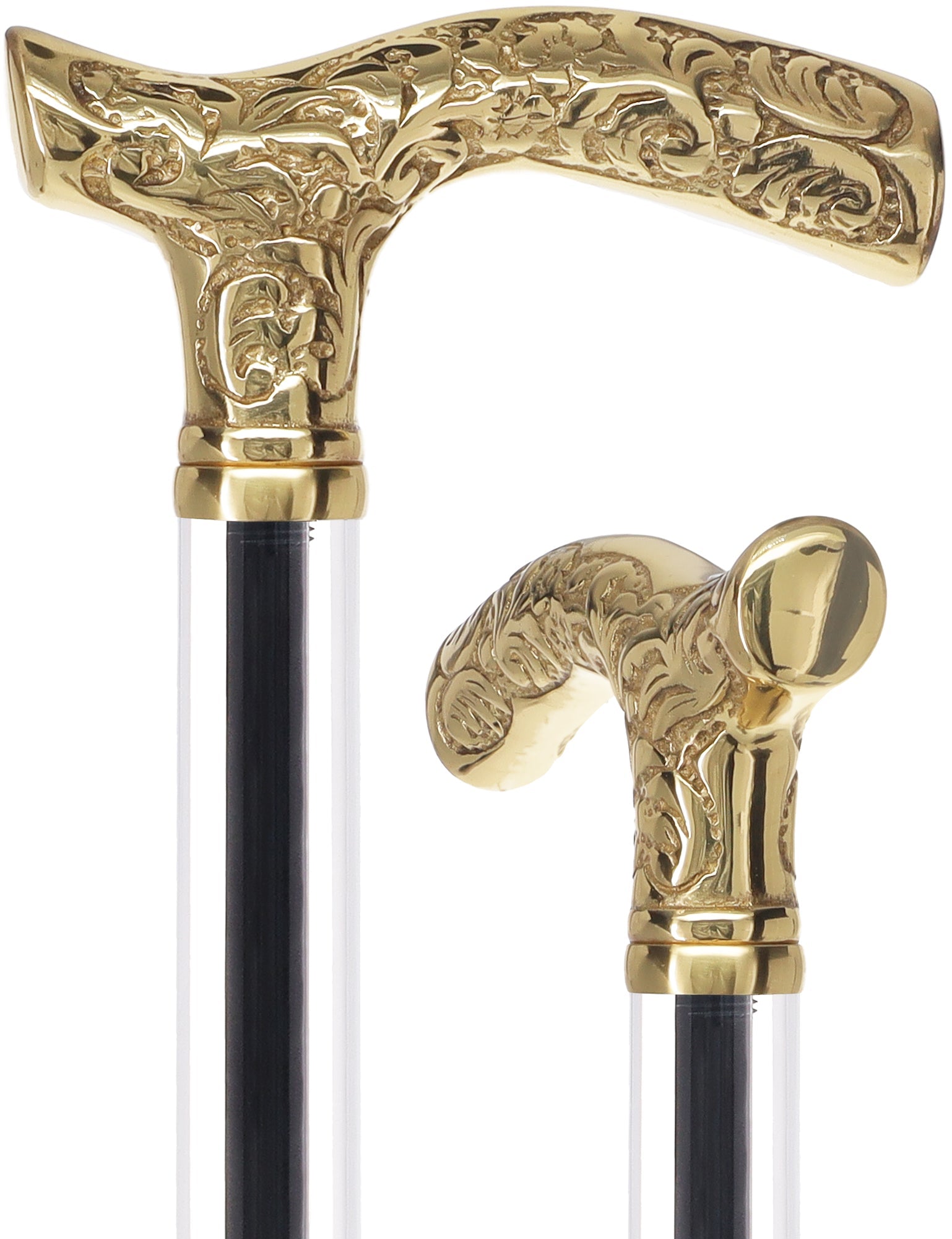 Crystal Elegance Brass Fritz Cane with Invisible Acrylic Shaft Options Obsidian Streak Clear Lucite Walking Canes - Tophatter Daily Deals