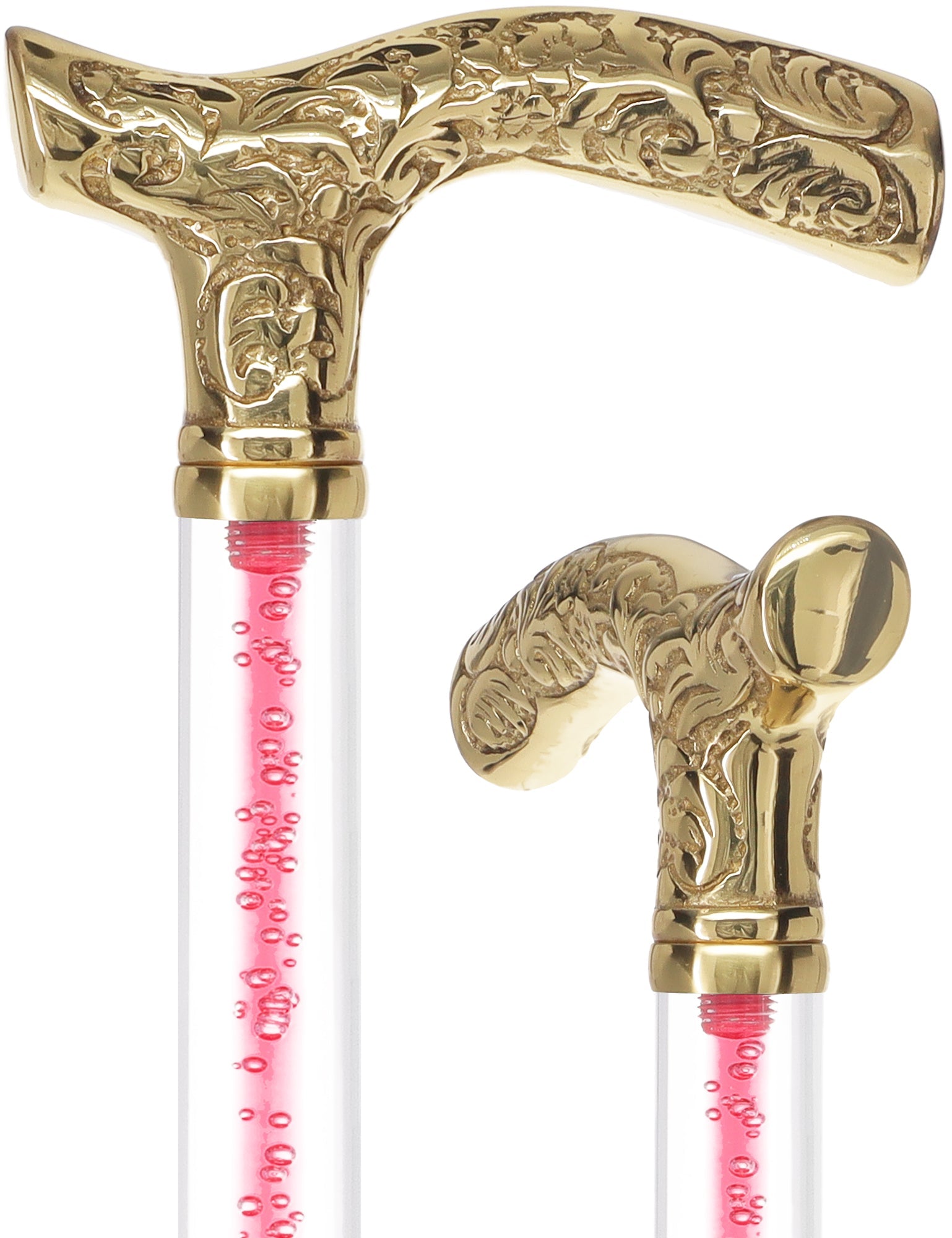 Color Crystal Elegance Brass Fritz Cane with Invisible Acrylic Shaft Options Pink Bubble Elegance Clear Lucite Walking Canes - Tophatter Daily Deals