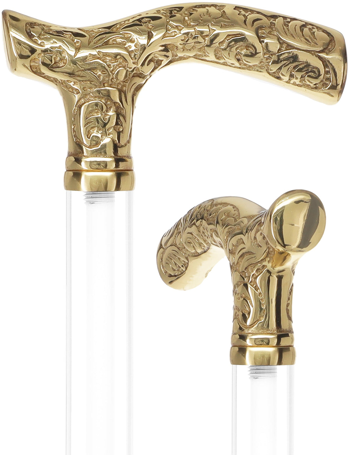 Crystal Elegance Brass Fritz Cane with Invisible Acrylic Shaft Options Porcelain In Ice Clear Lucite Walking Canes - Tophatter Daily Deals