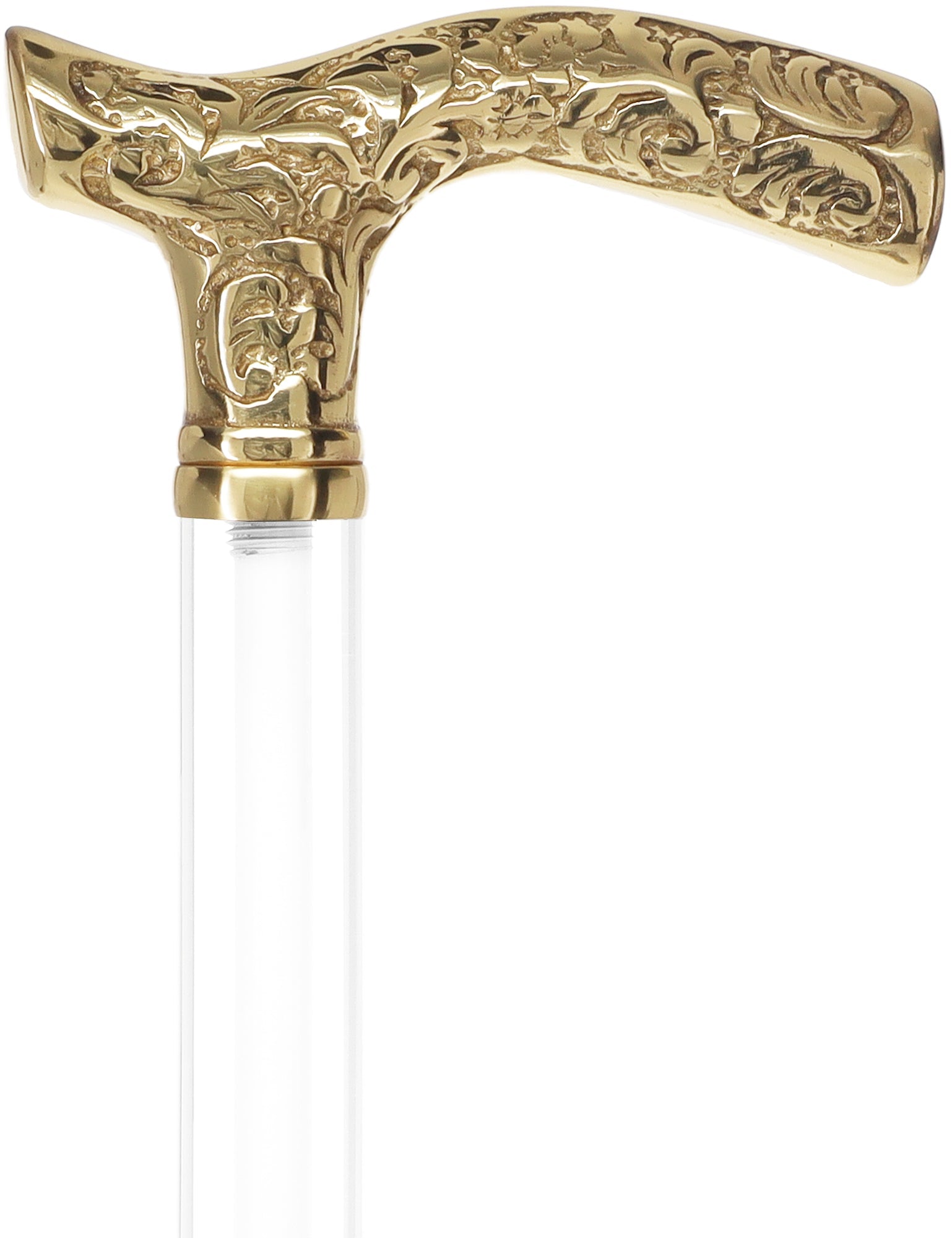 Crystal Elegance Brass Fritz Cane with Invisible Acrylic Shaft Options Clear Lucite Walking Canes - Tophatter Daily Deals