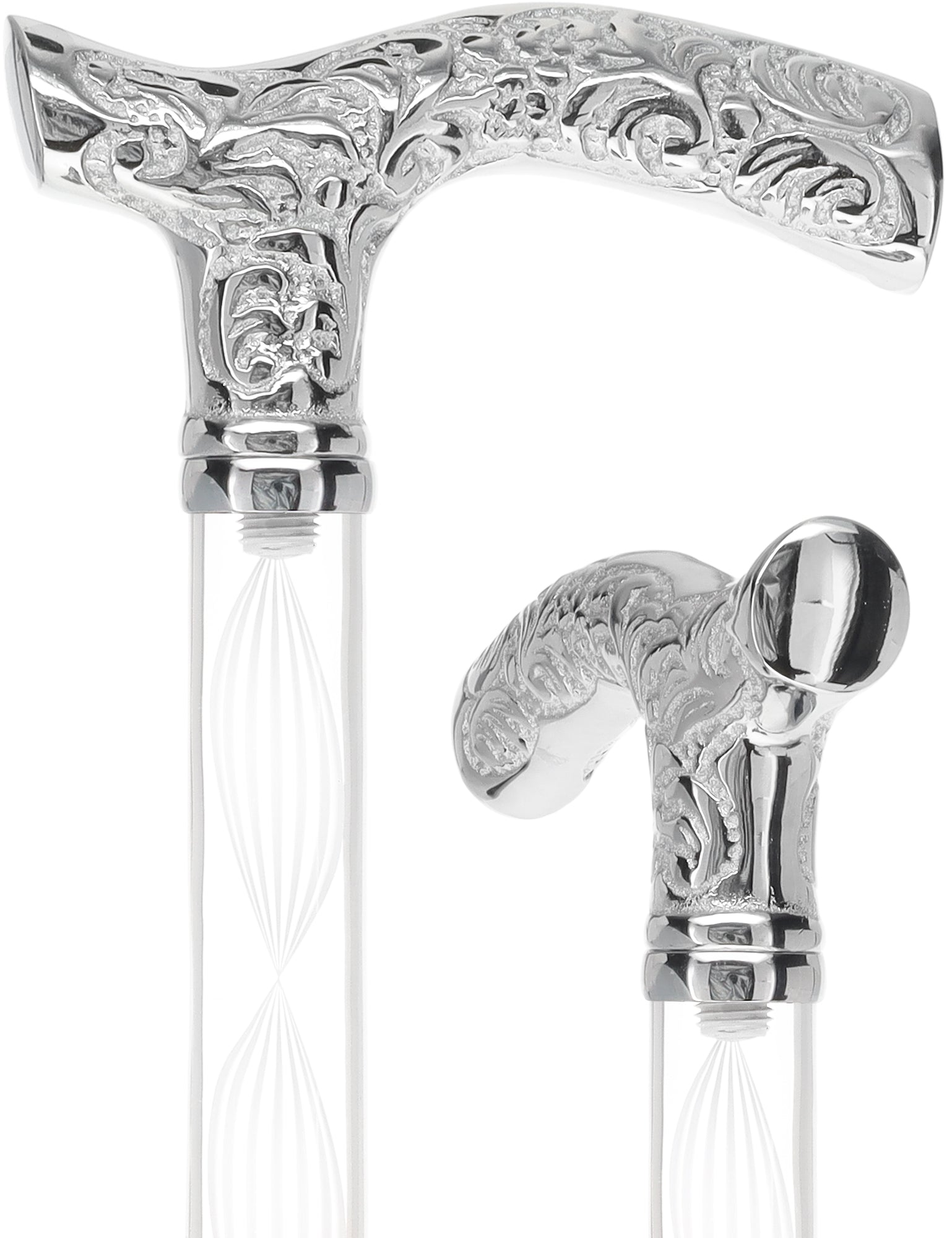 Crystal Elegance Chrome Fritz Cane with Invisible Acrylic Shaft Options Alabaster Helix Clear Lucite Walking Canes - Tophatter Daily Deals