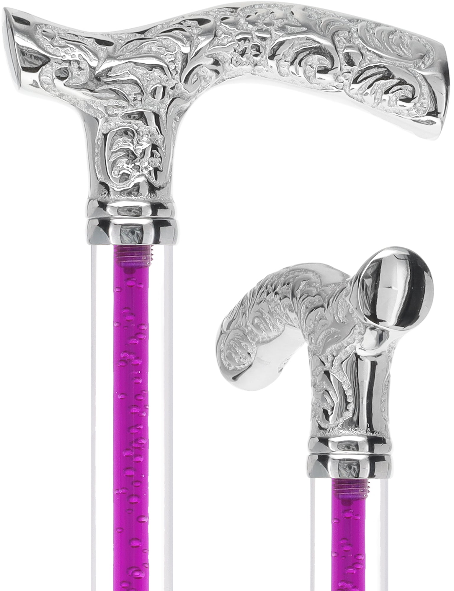 Color Crystal Elegance Chrome Fritz Cane with Invisible Acrylic Shaft Options Purple Amethyst Trace Clear Lucite Walking Canes - Tophatter Daily Deals